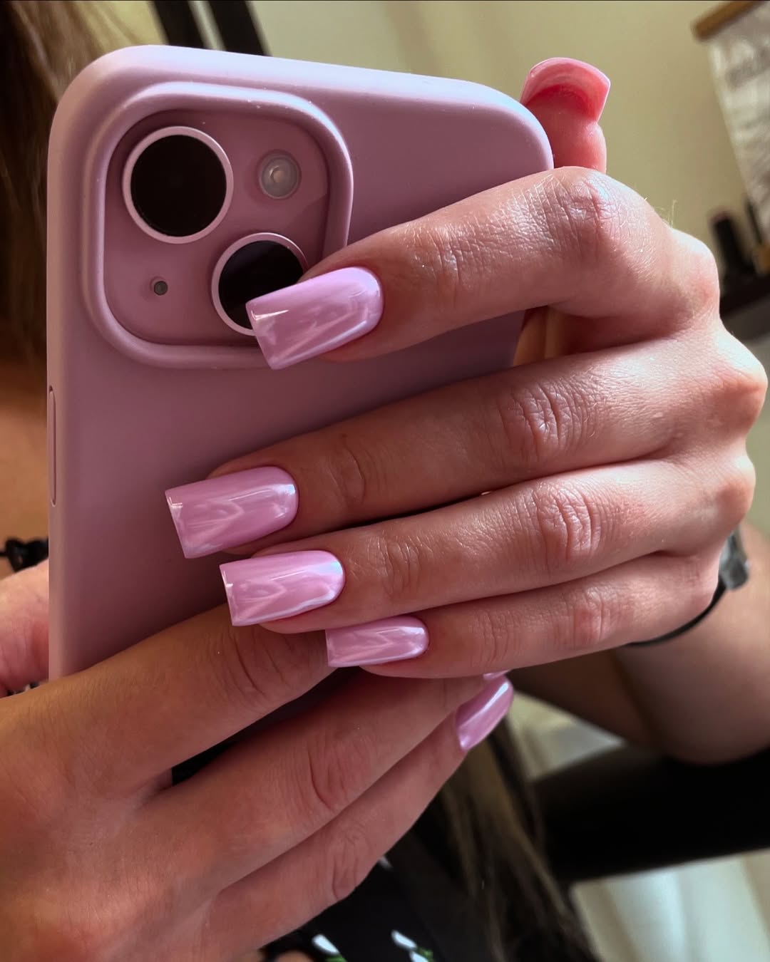 Iridescent Lavender Square Shimmer Gel Nails