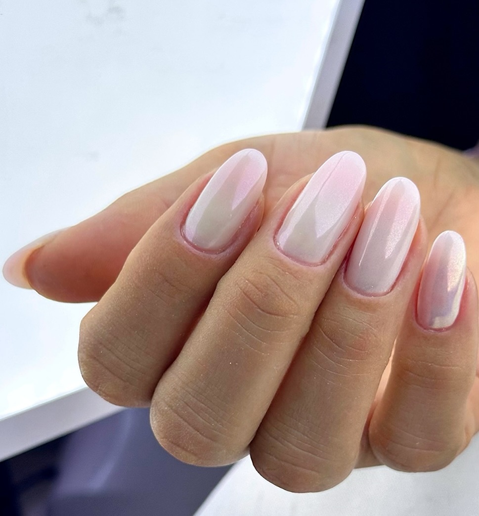 Iridescent Pink Ombré Almond Nails