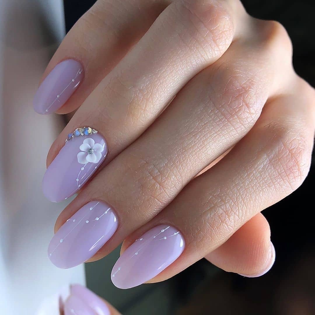 Lavender Floral Almond Nails with Dotted Accents