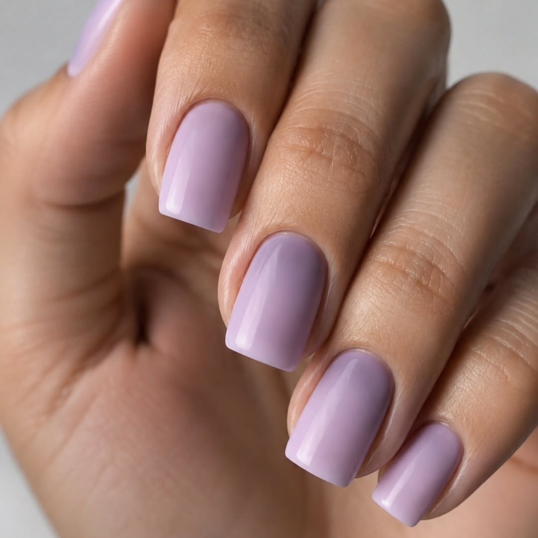 Lavender Glossy Short Square Gel Nails