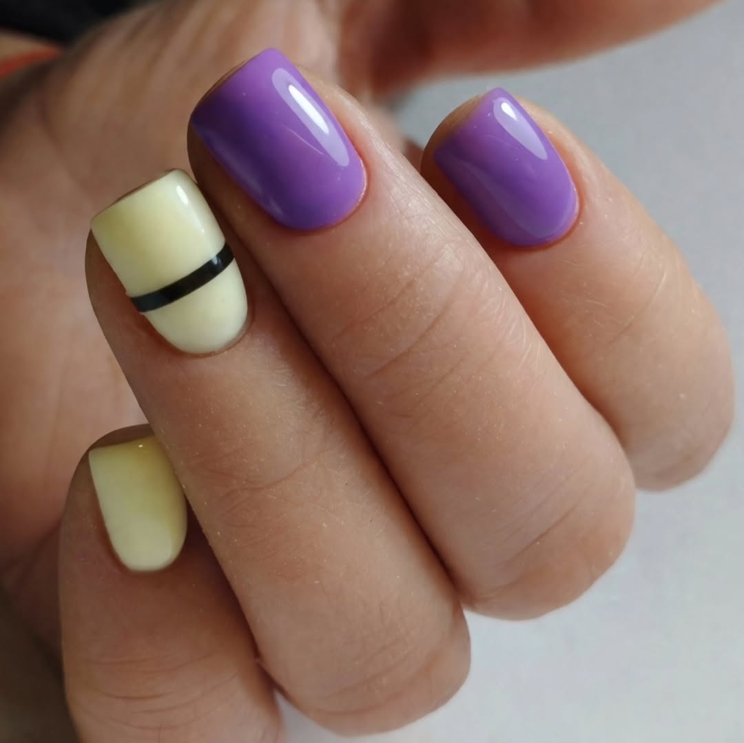 Lavender Haze and Cream Glazed Donut Mismatched Nails