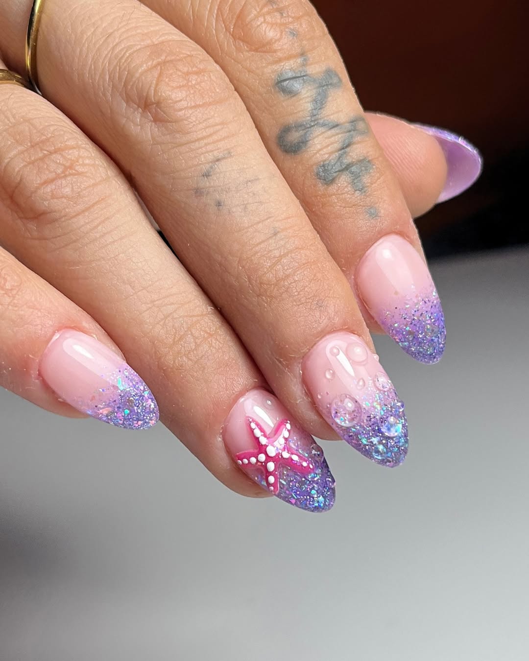 Lavender Jelly Glitter Almond Ocean Nails