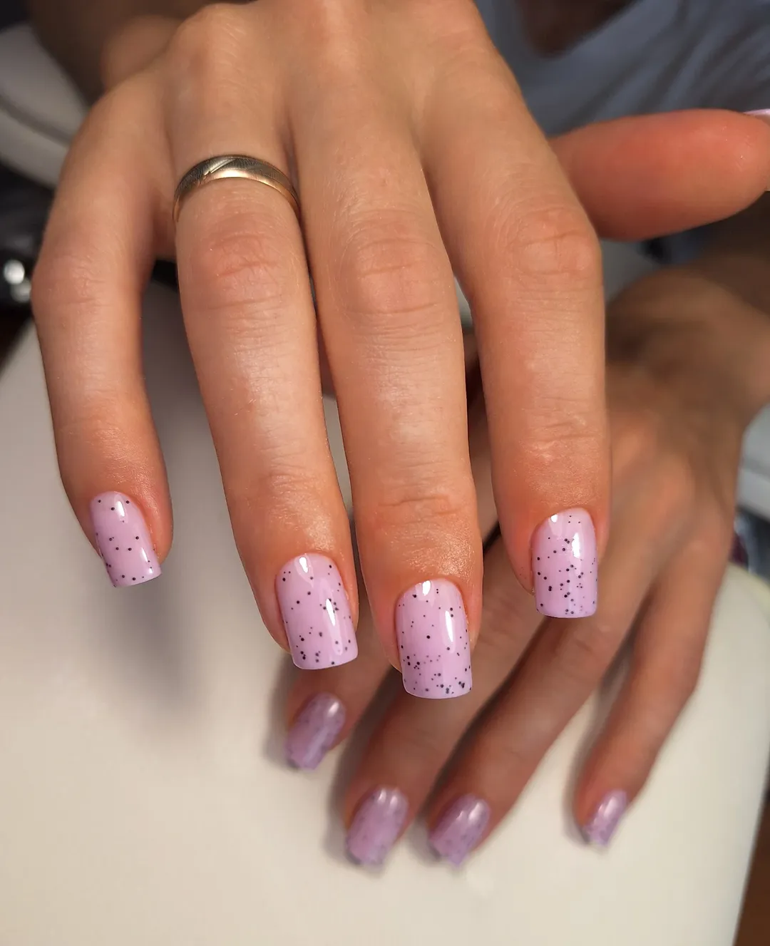 Lavender Jelly Speckled Short Square Nails