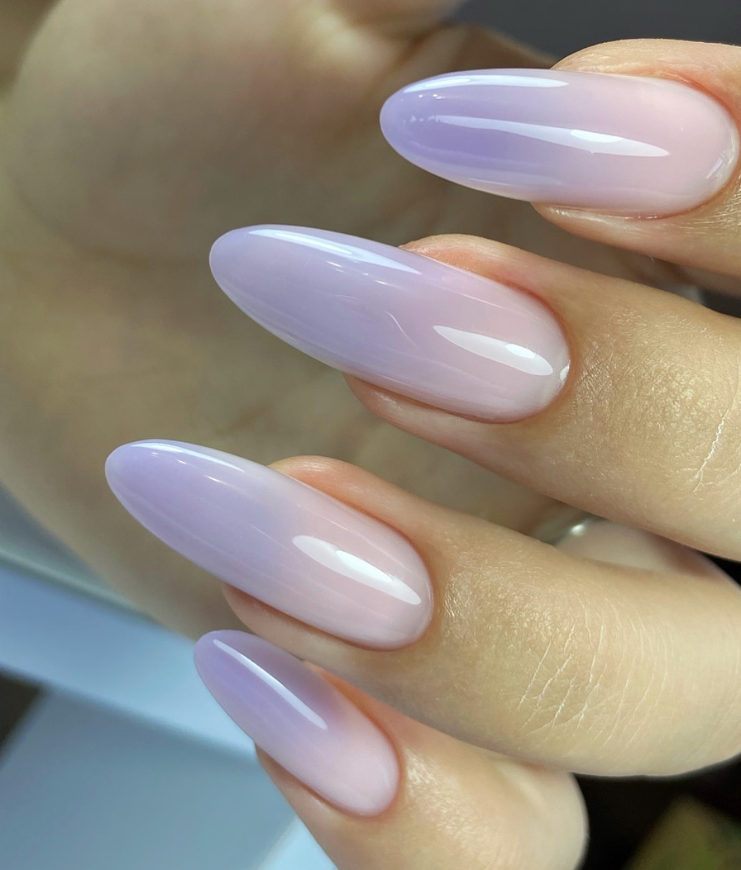 Lavender Pink Jelly Ombre Oval Nails