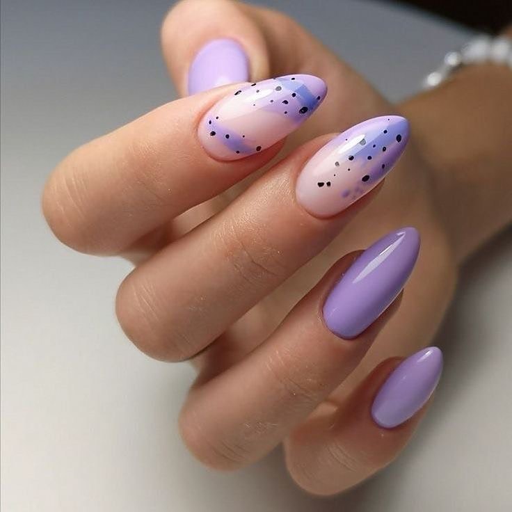 Lavender Polka Dot Accent Almond Nails