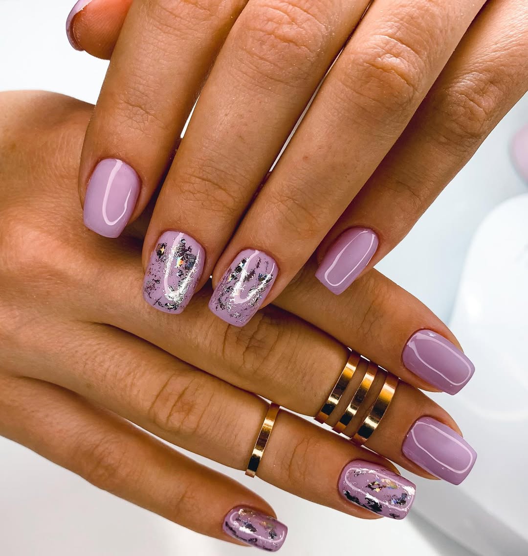 Lavender Shimmer Foil Square Nails