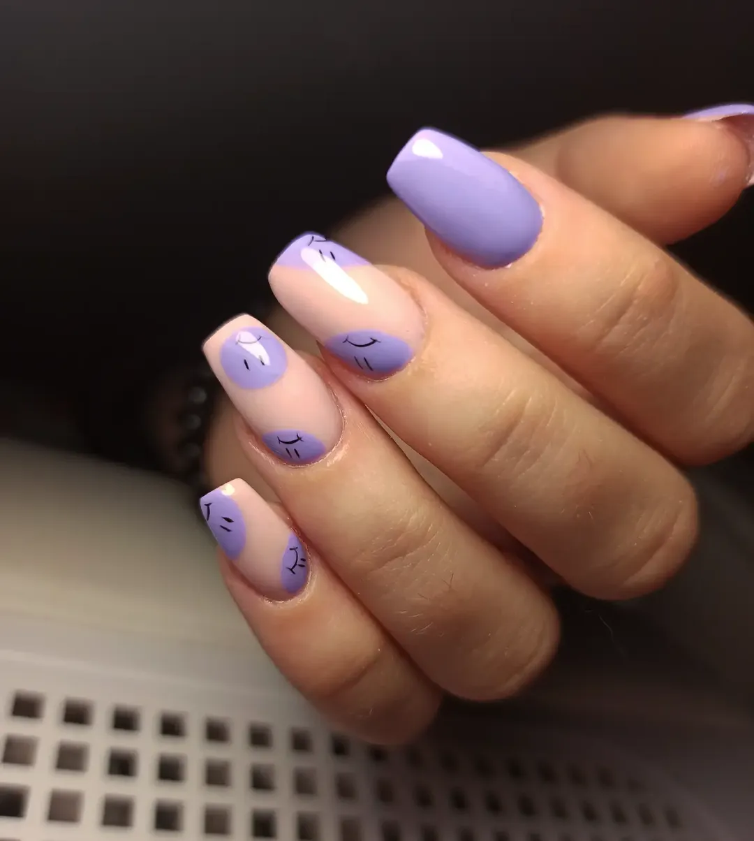 Lavender Smile Face Graphic Coffin Nails