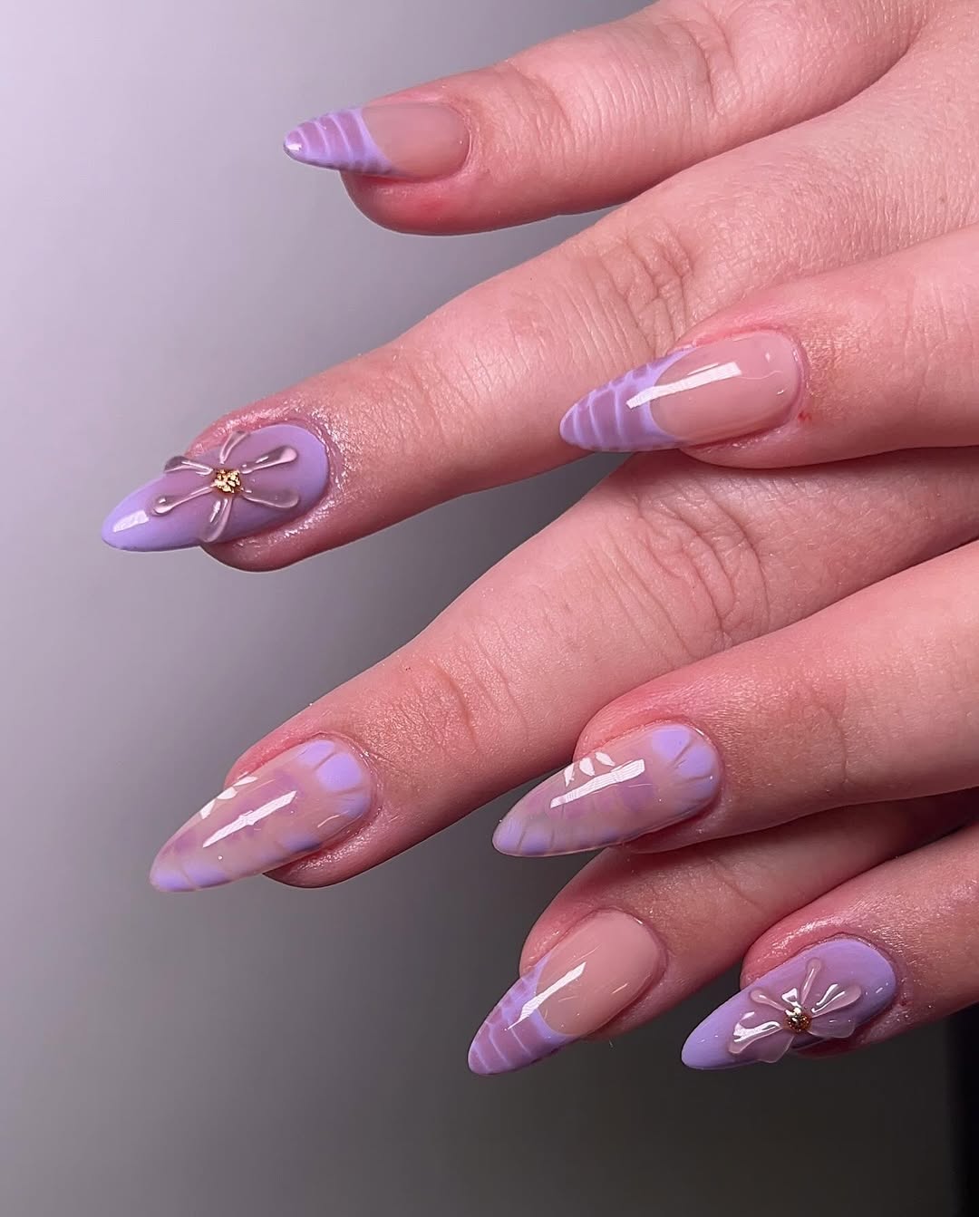Lavender Swirl 3D Jelly Flower Stiletto Nails