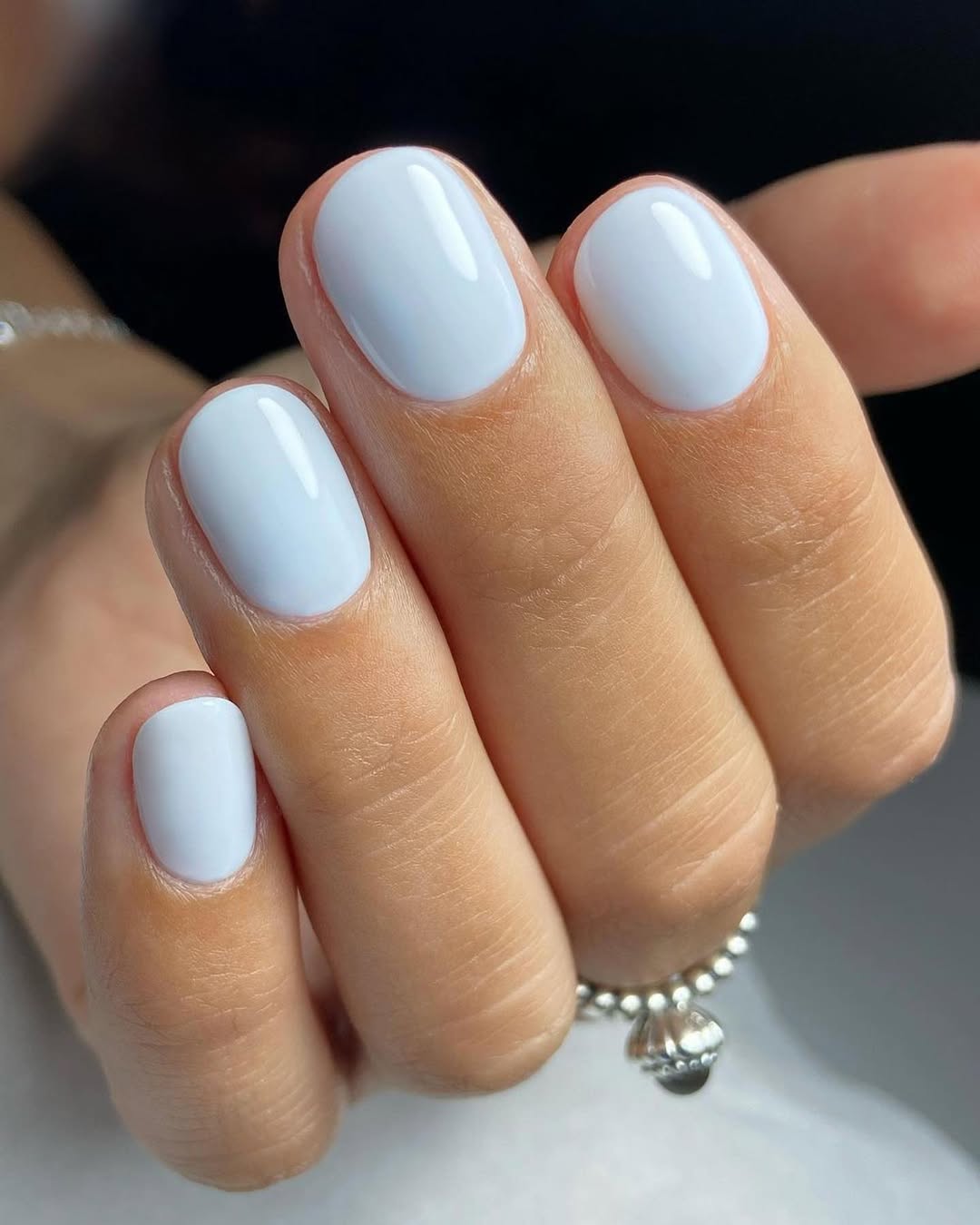 Light Blue Glossy Oval Nails