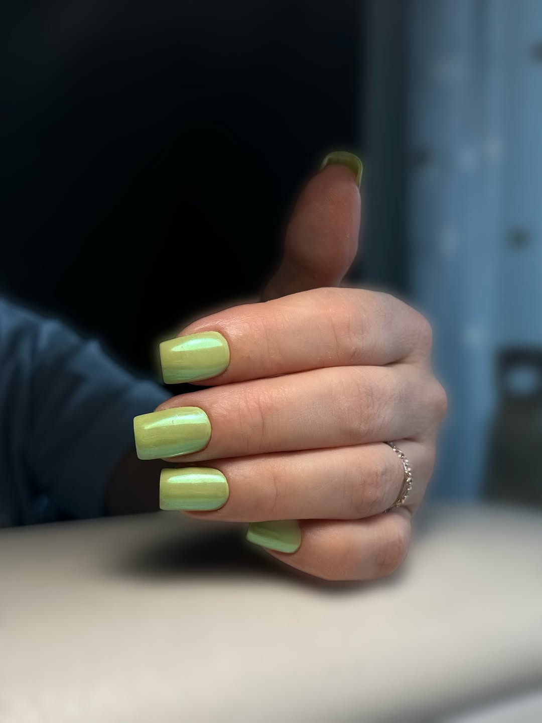 Lime Green Shimmer Short Squoval Nails
