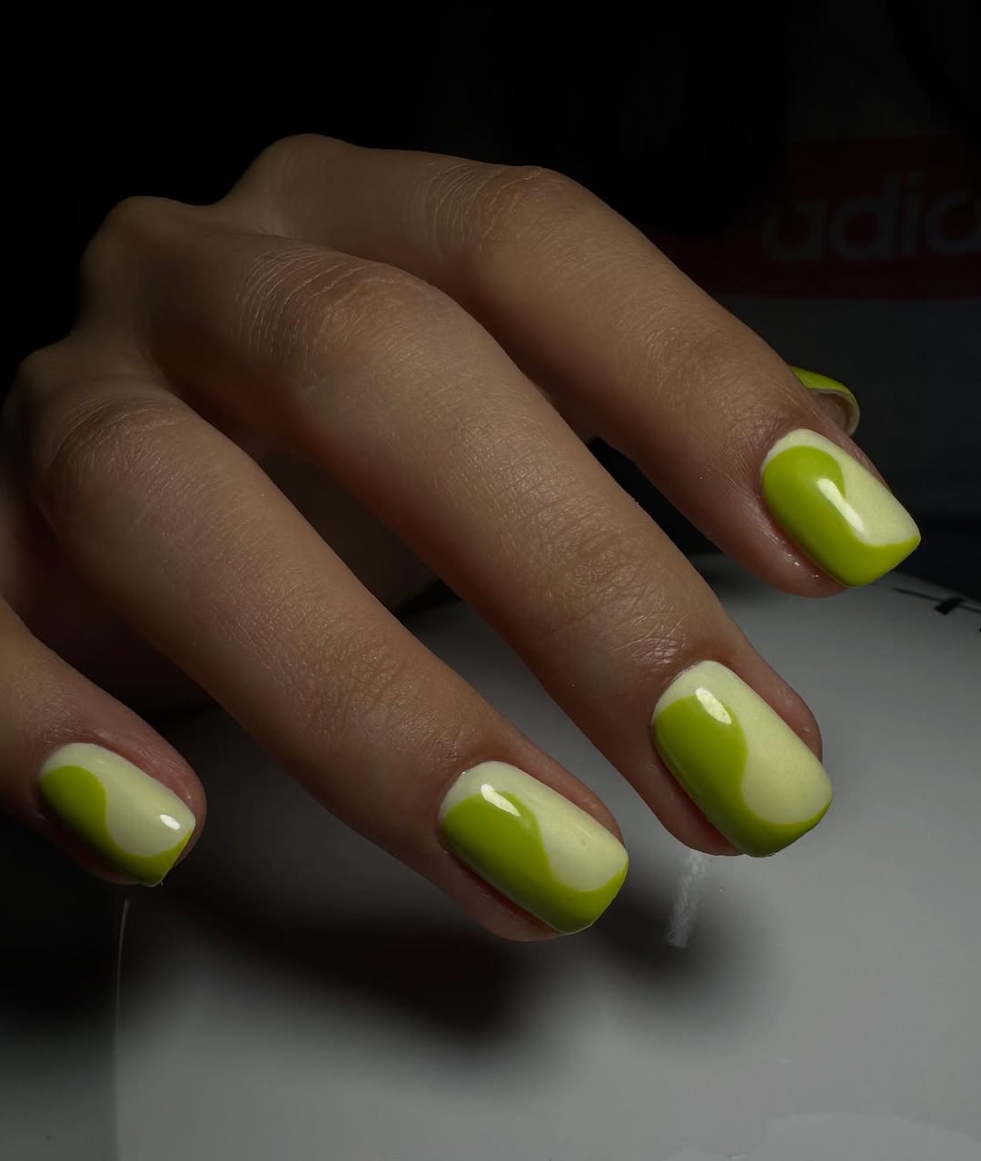 Lime Green Swirl Glossy Short Square Nails
