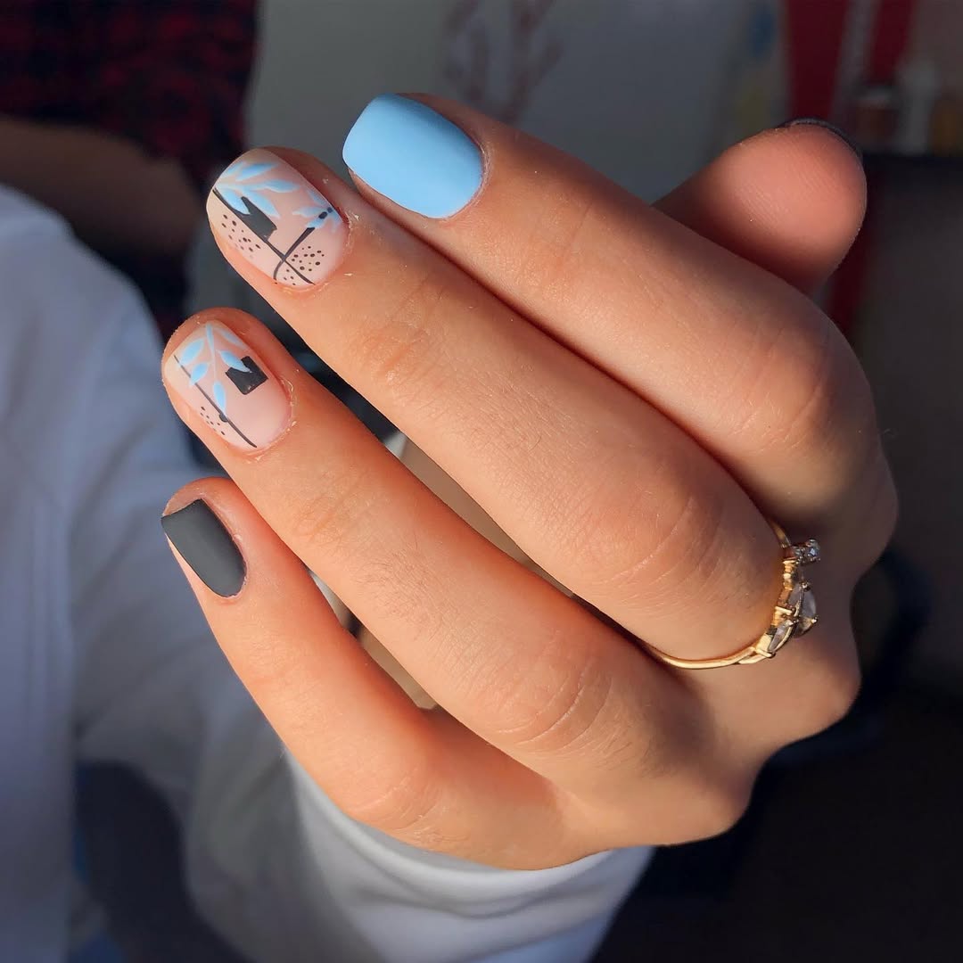 Matte Abstract Summer Sky Short Squoval Nails