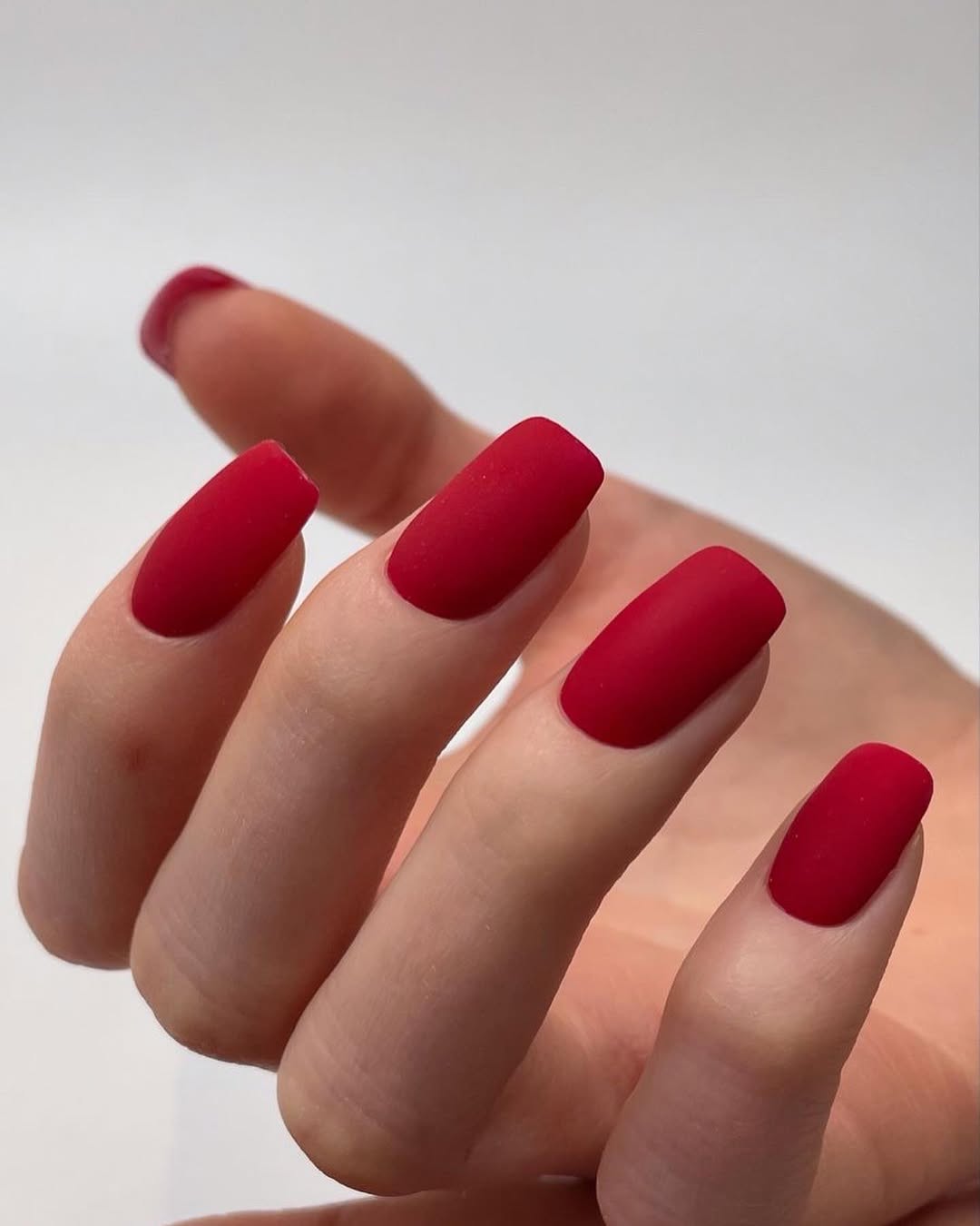 Matte Blood Red Short Square Nails
