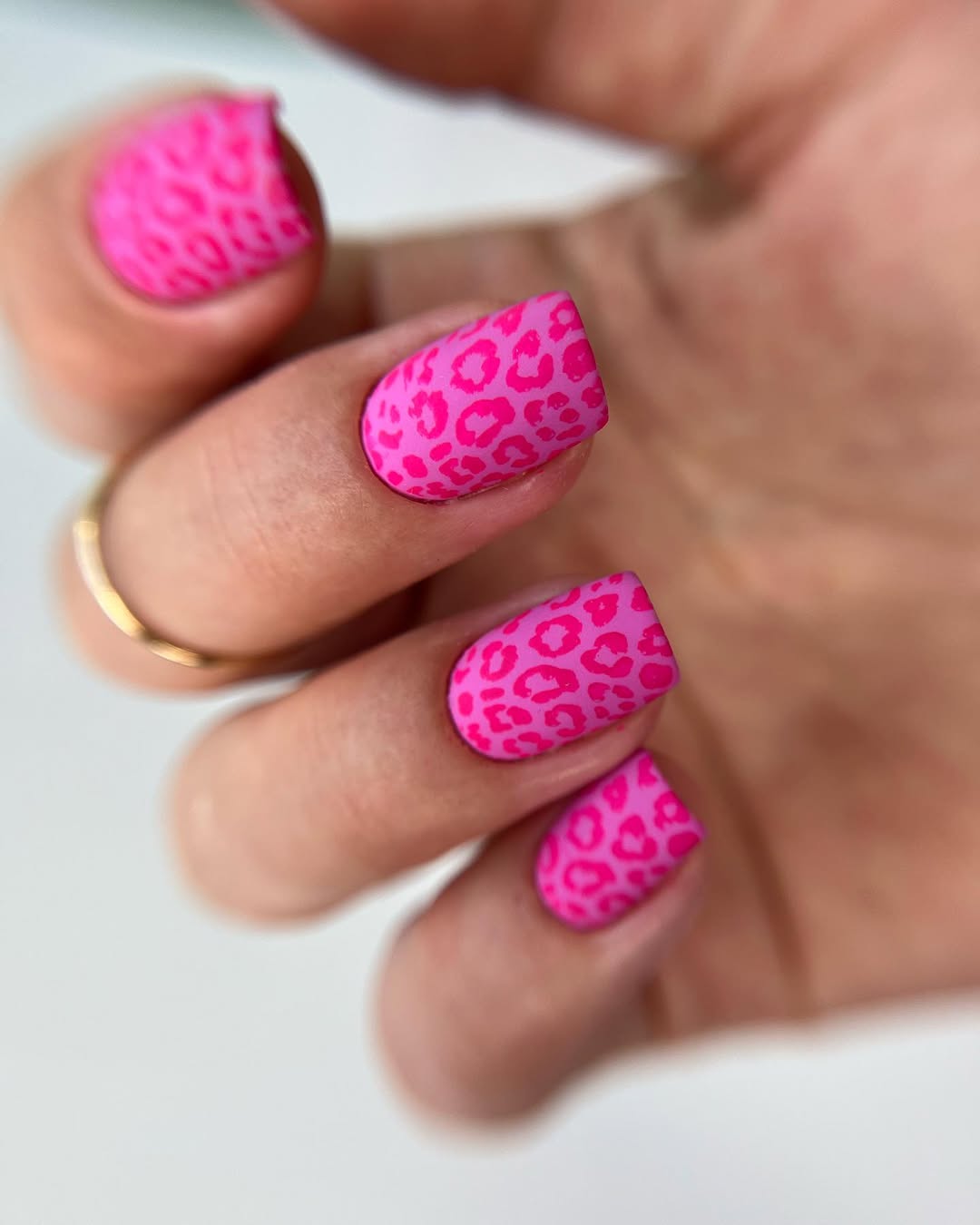 Matte Hot Pink Leopard Print Squoval Nails