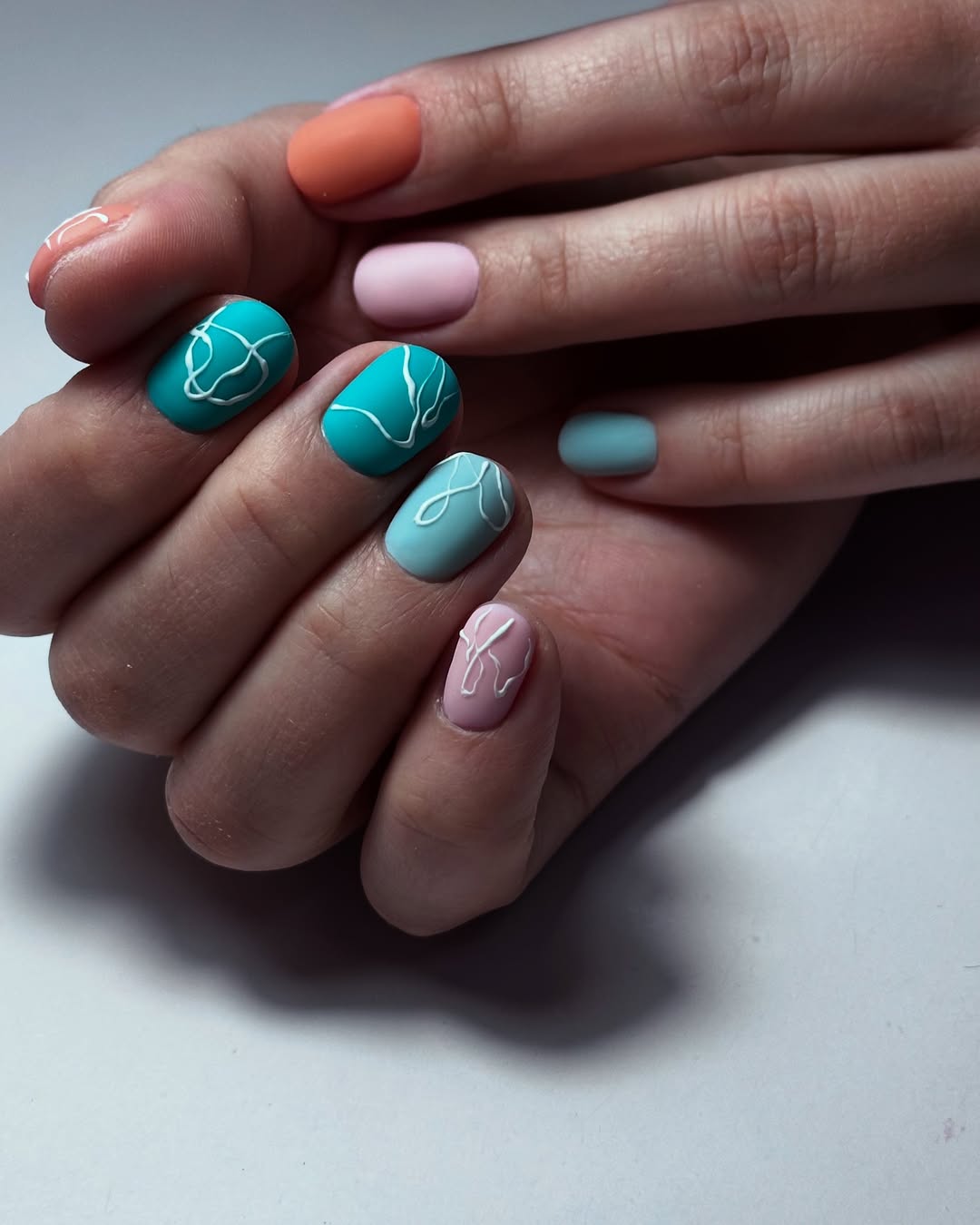 Matte Pastel Swirl Short Round Nails