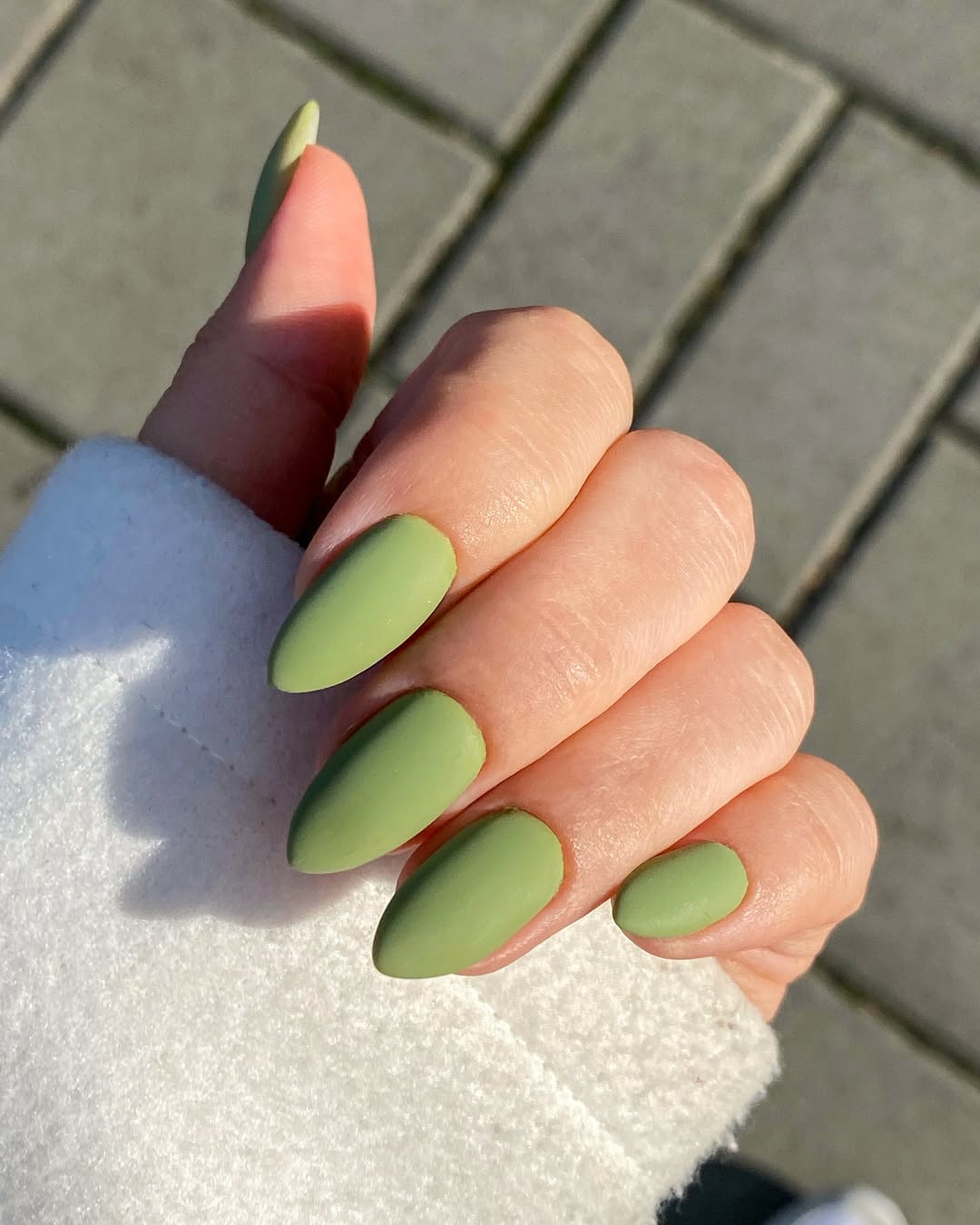 Matte Sage Green Almond Nails