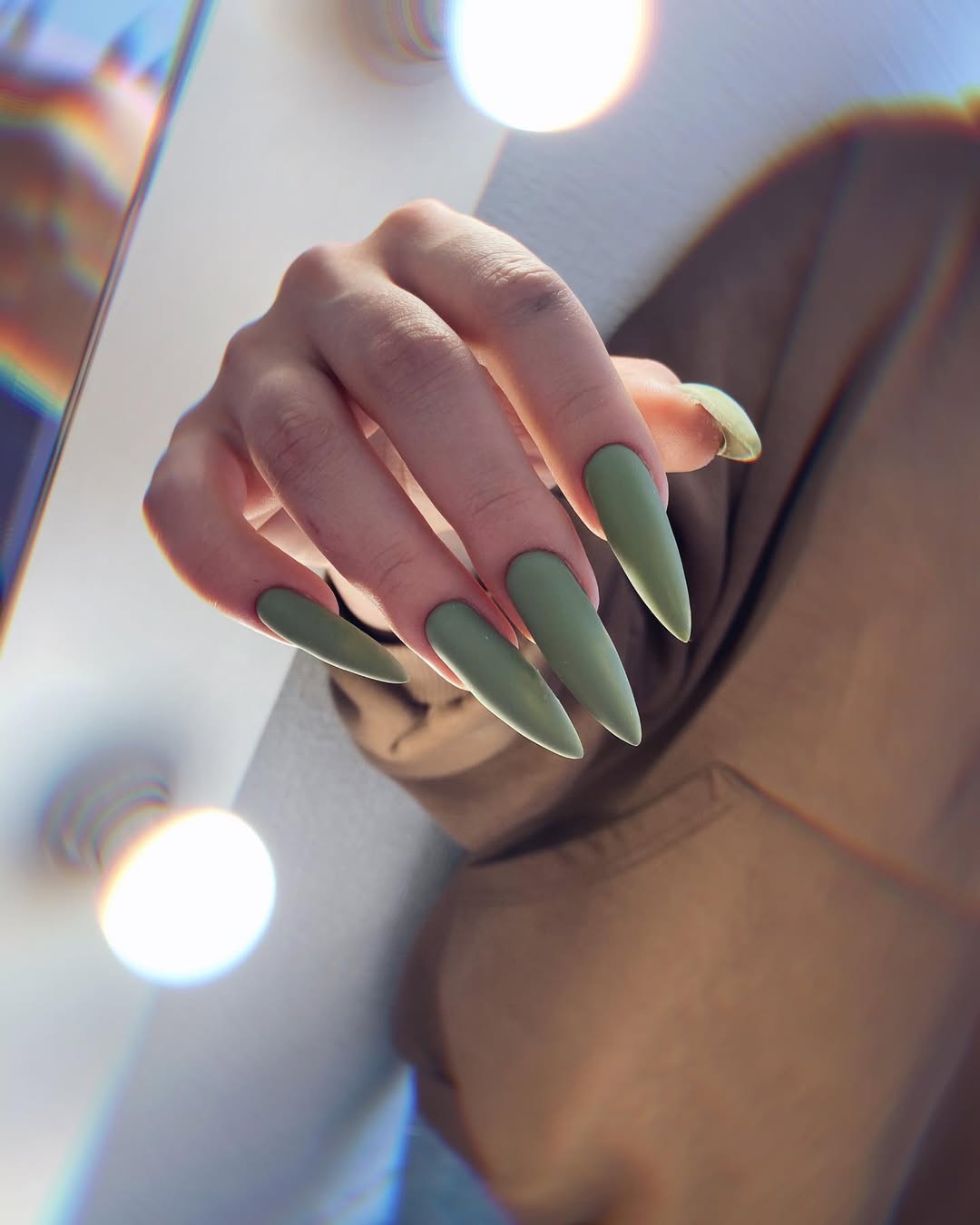 Matte Sage Green Stiletto Extra Long Nails