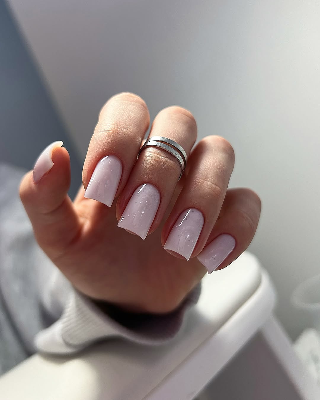 Milky Pink Glossy Coffin Nails