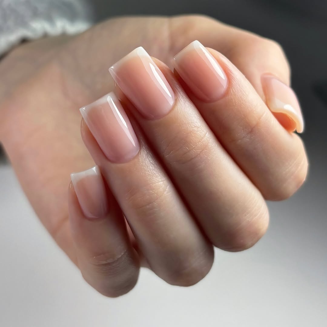 Milky Pink Sheer Square French Tip Nails