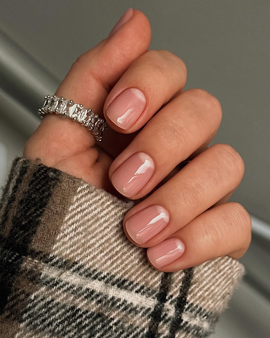 Milky Pink Short Oval Moon Manicure