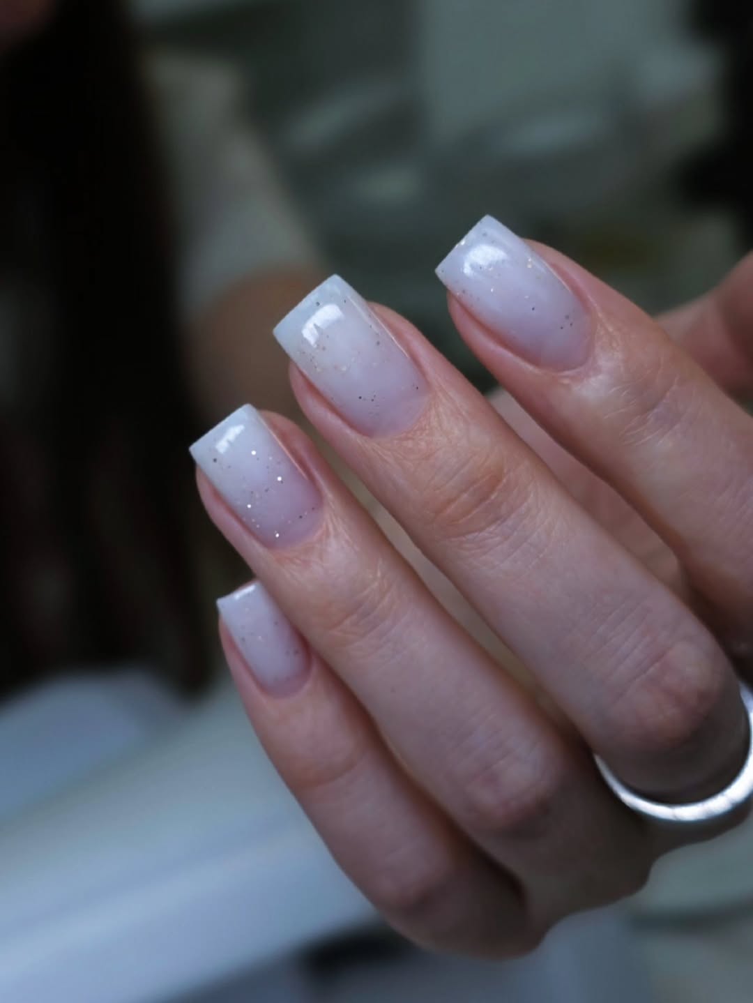 Milky White Glitter Jelly Square Nails