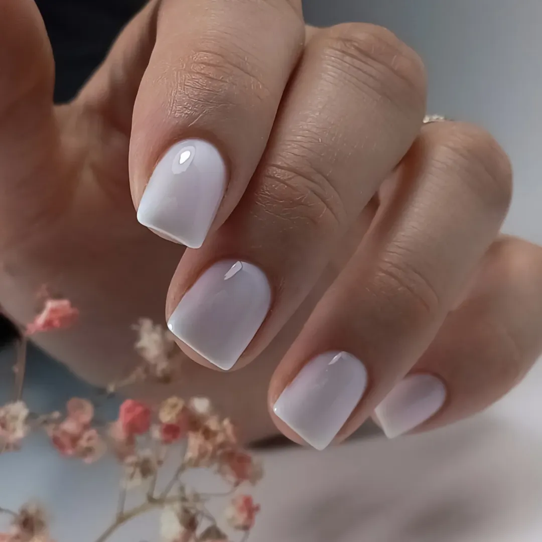 Milky White Glossy Short Square Nails