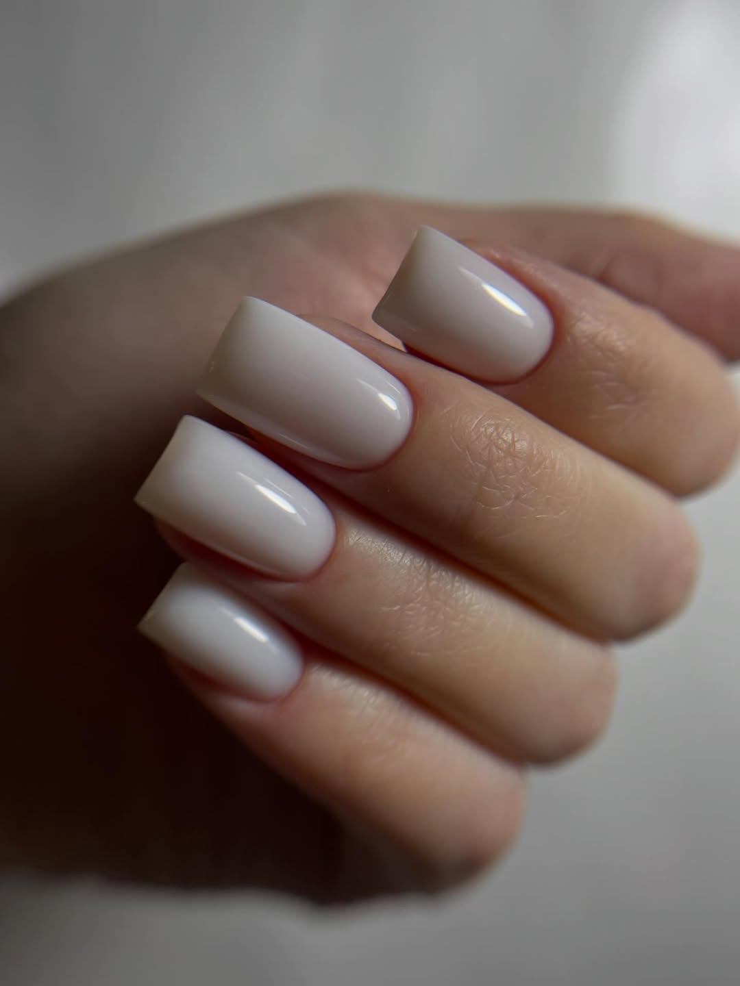 Milky White Glossy Square Medium Nails