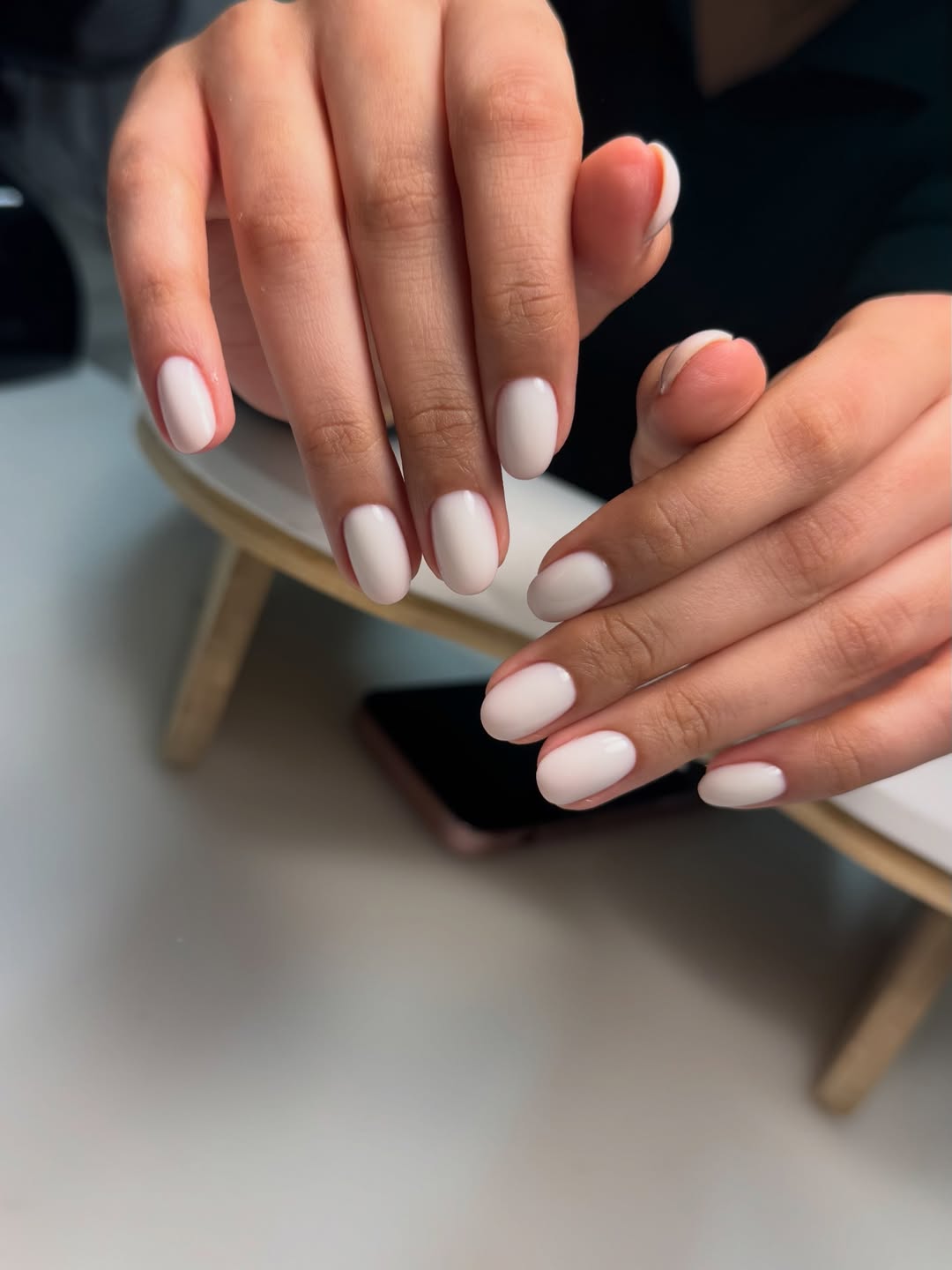Milky White Short Glossy Oval Gel Nails