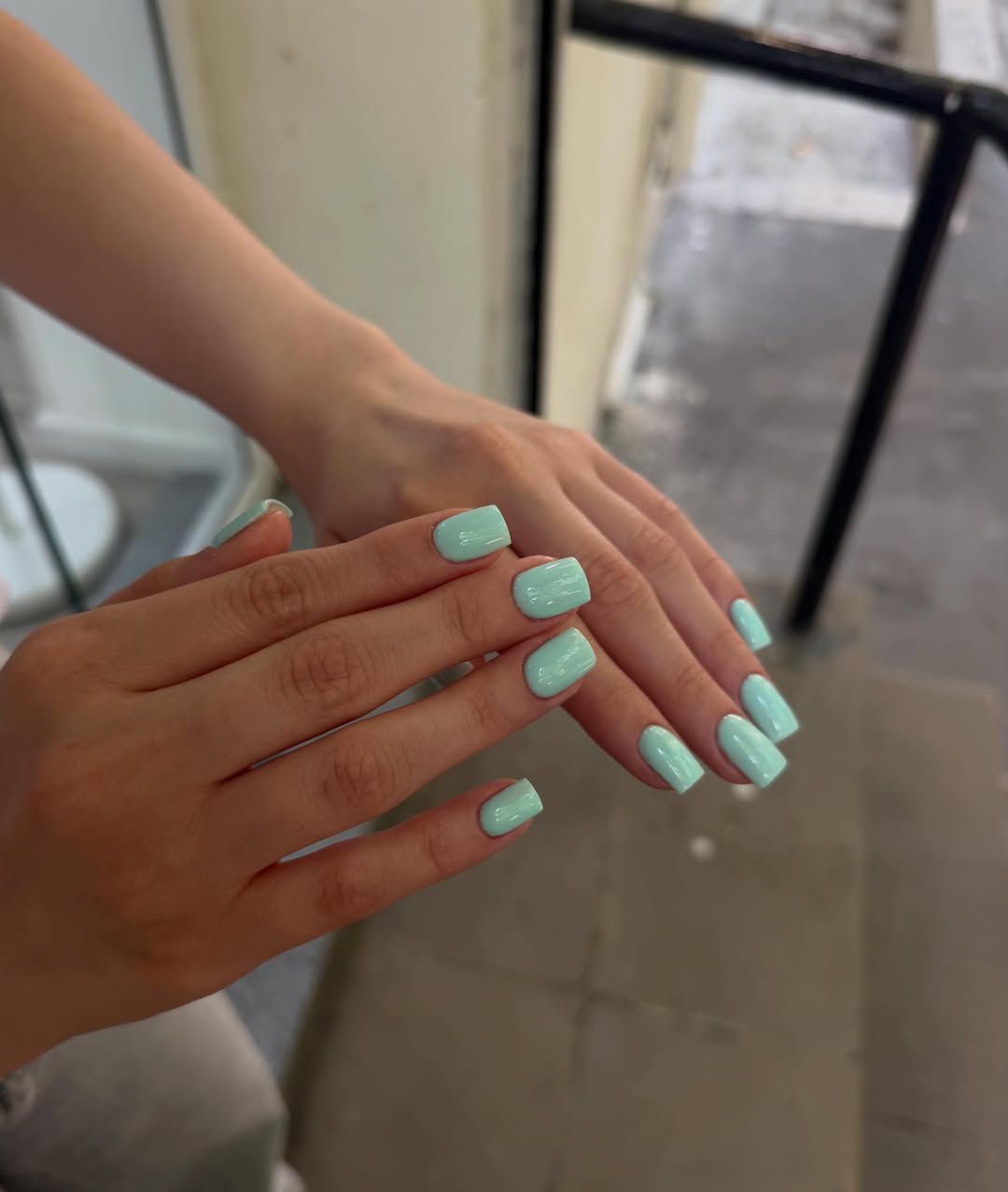Mint Green Glossy Short Square Nails