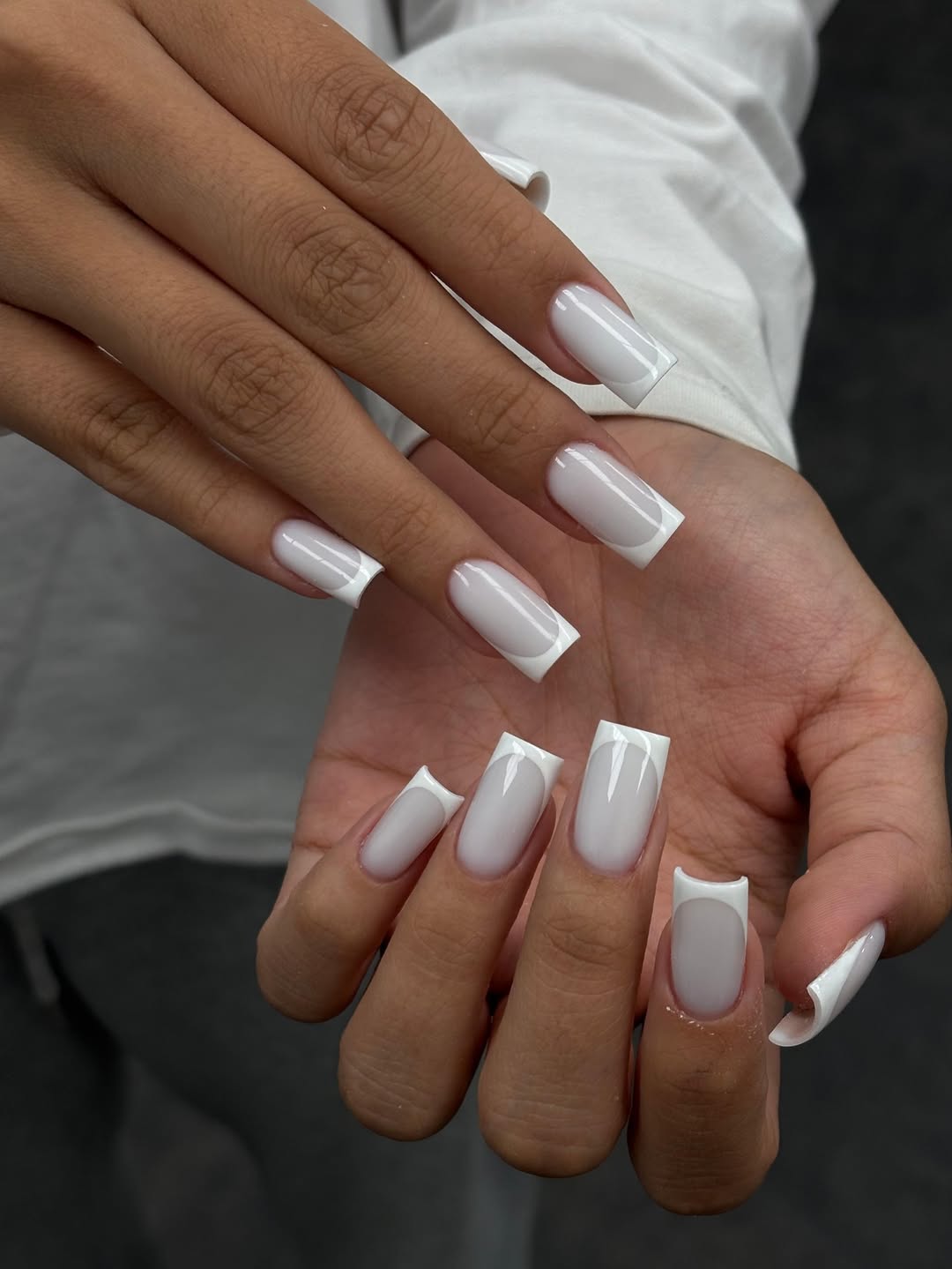 Modern Milky White Inverted French Coffin Nails