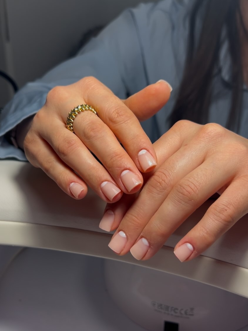 Modern Negative Space French Moon Square Nails