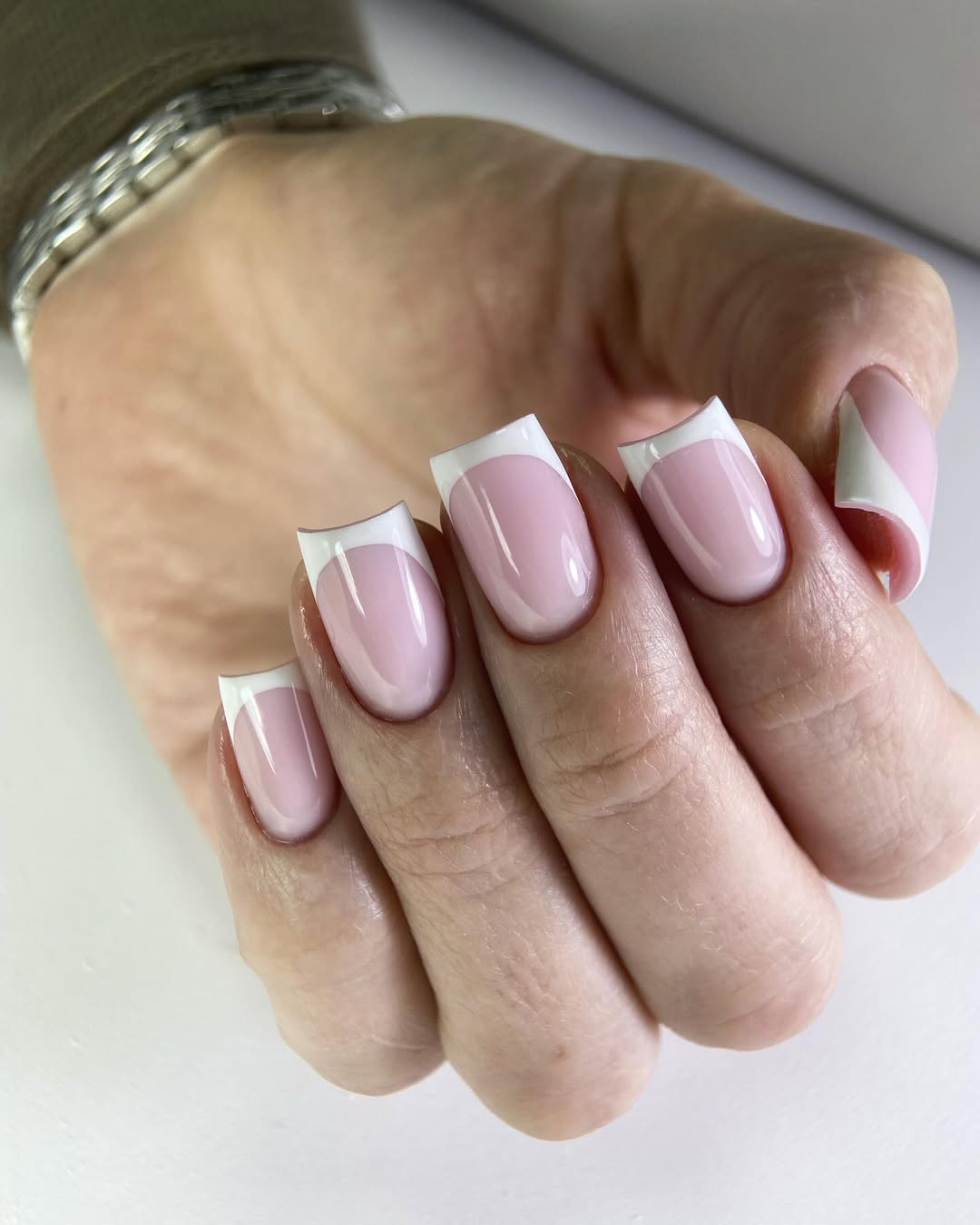 Modern Pink French Tip Square Nails