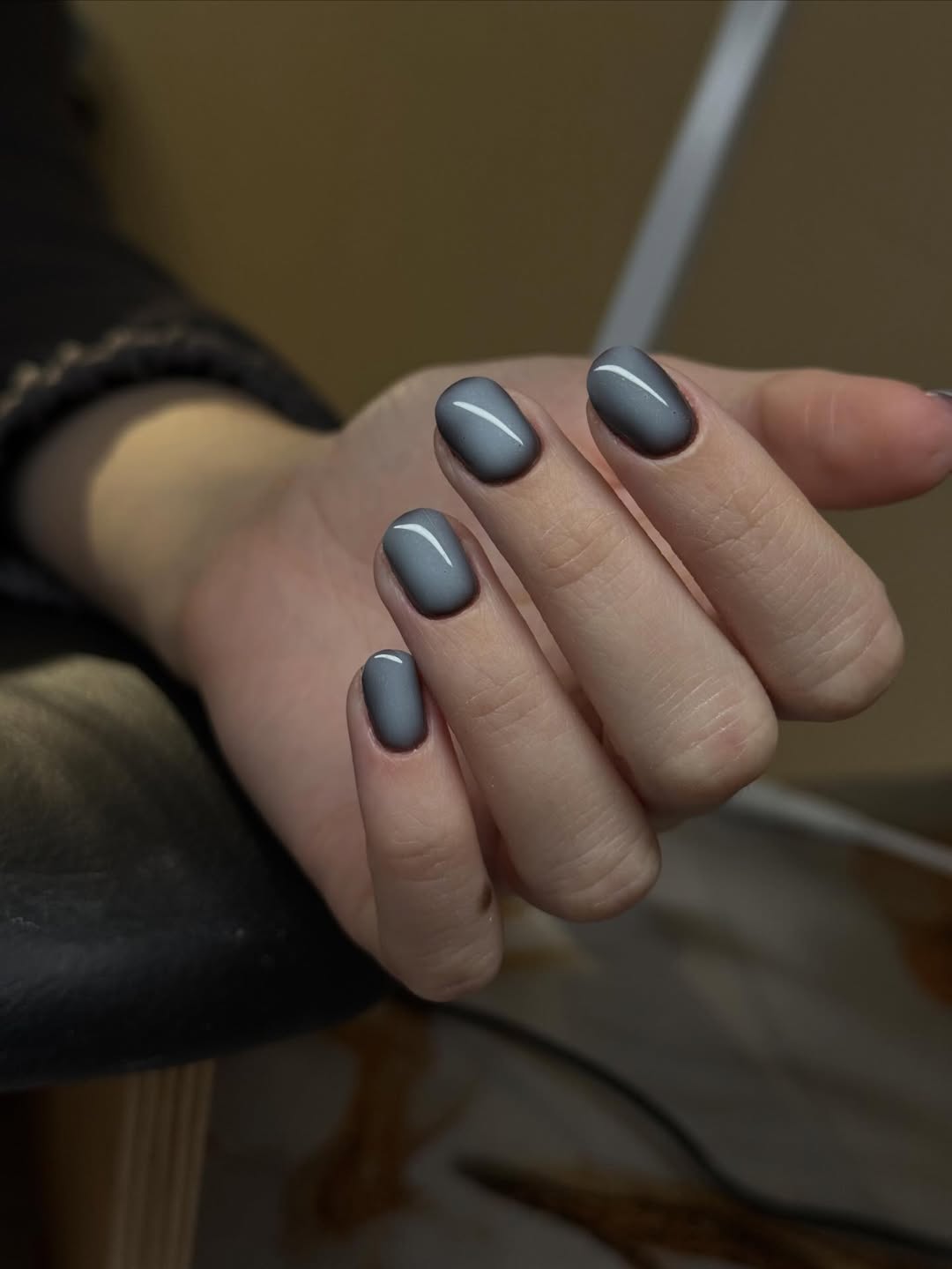 Monochromatic Dusty Blue Short Glossy Oval Nails