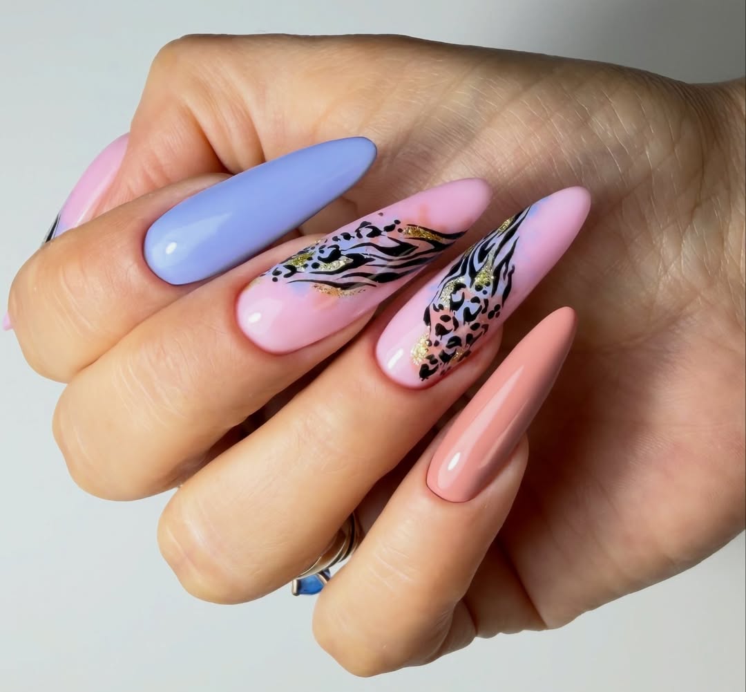 Multi-Color Wild Animal Print Stiletto Nails