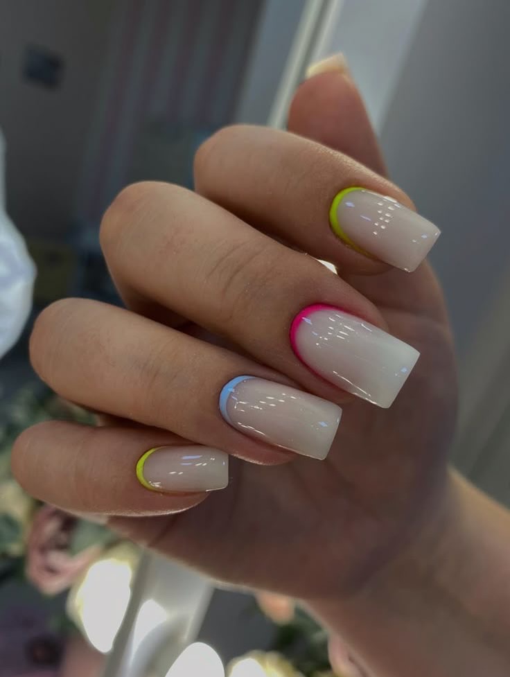 Neon Jelly French Tip Square Summer Nails