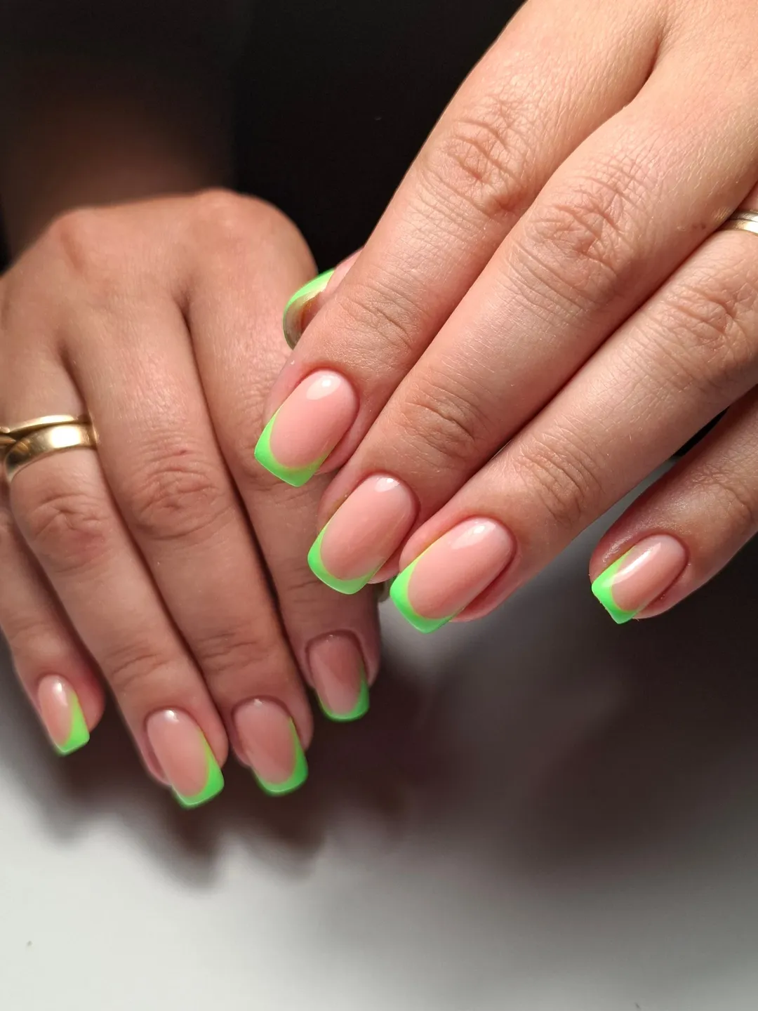 Neon Lime French Tip Squoval Nails
