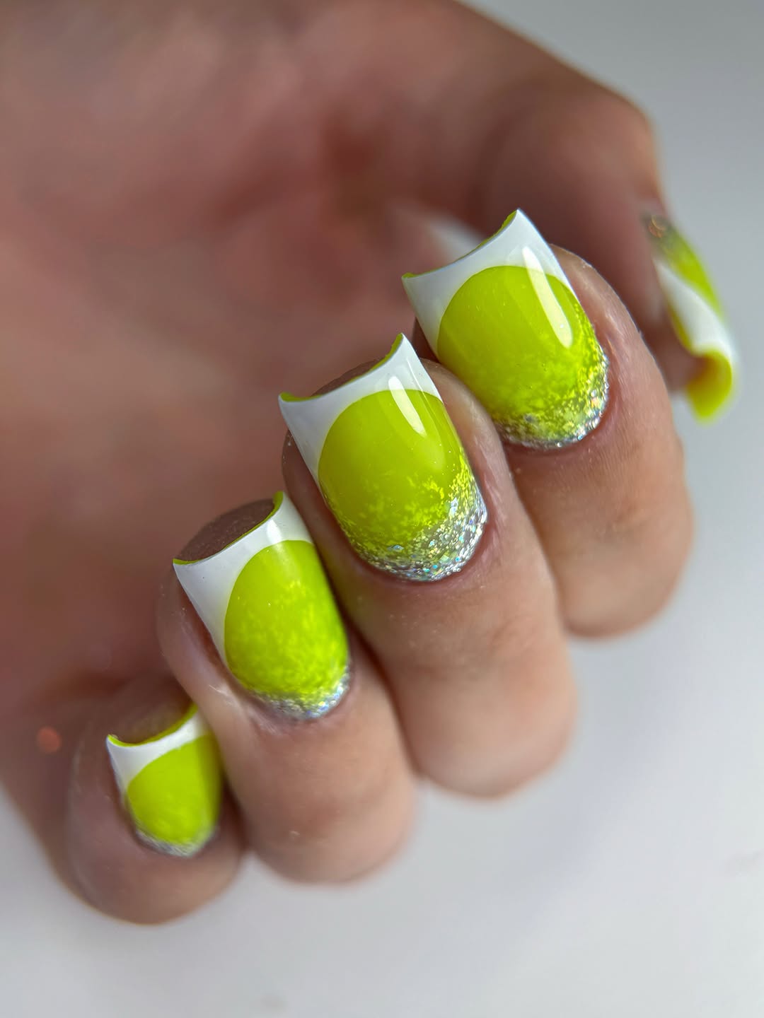 Neon Lime Glitter French Tips