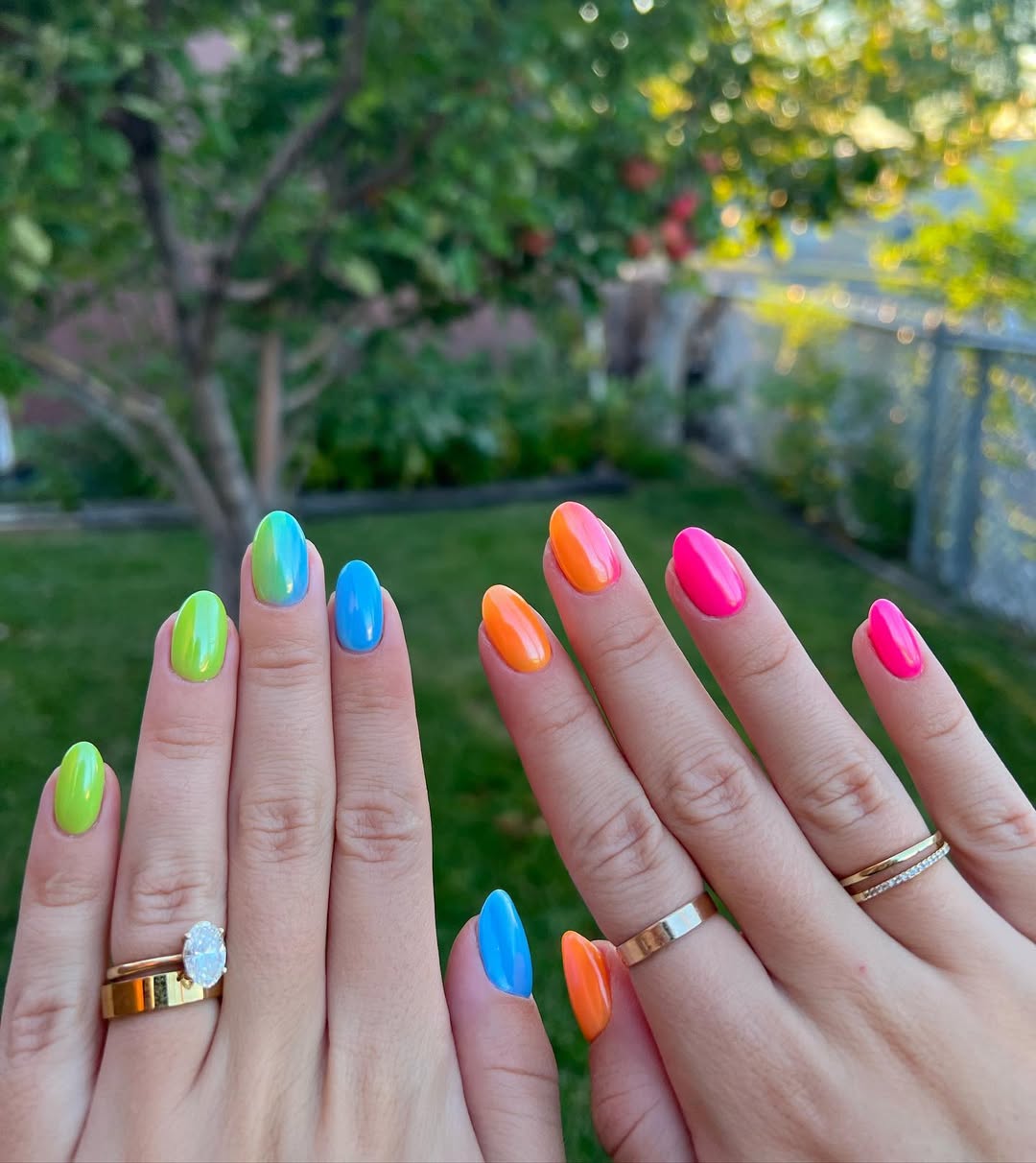 Neon Ombré and Color Block Almond Nails