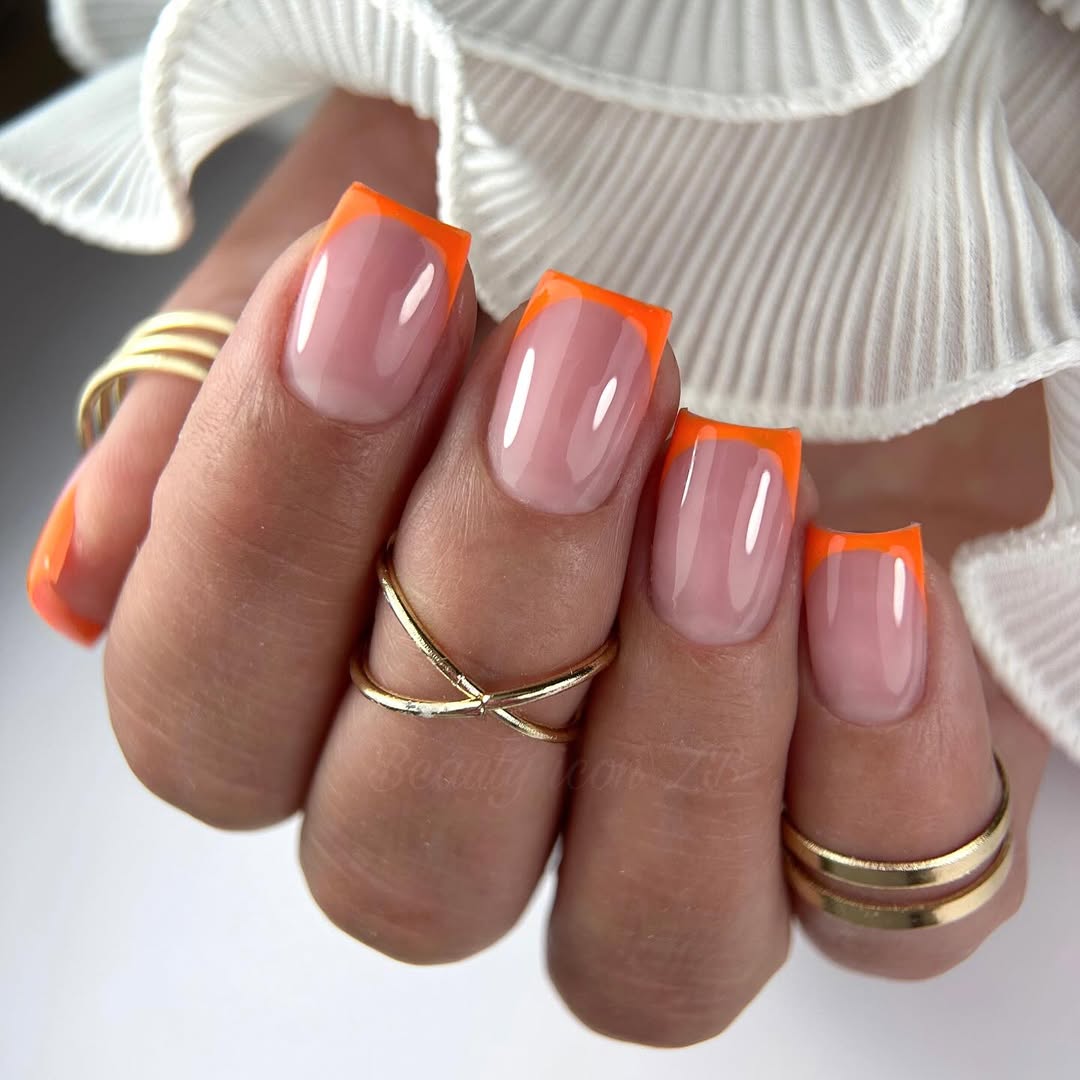 Neon Orange French Tip Square Nails