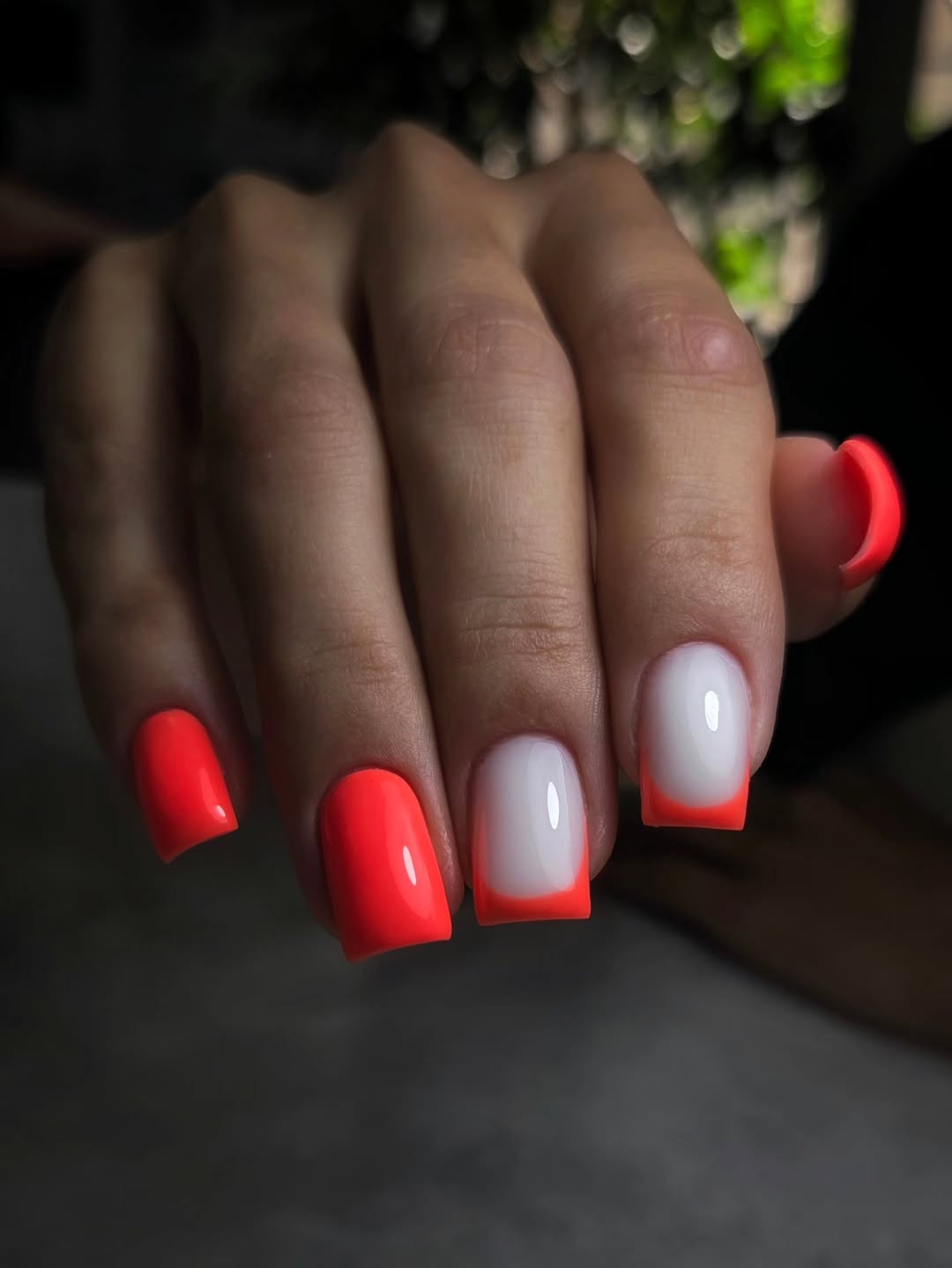 Neon Orange Jelly French Tip Square Nails