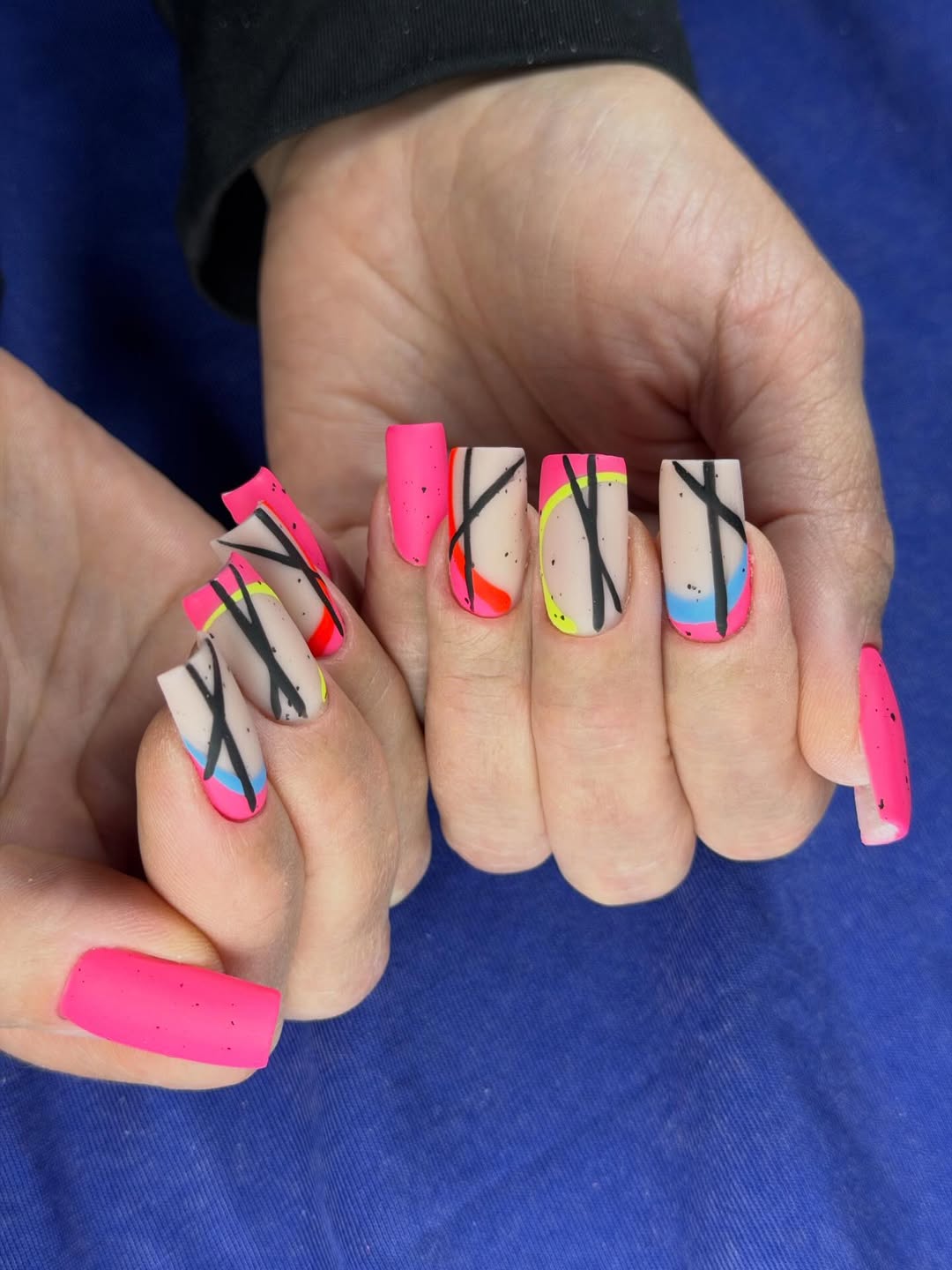 Neon Pink Matte Abstract Art Square Tips