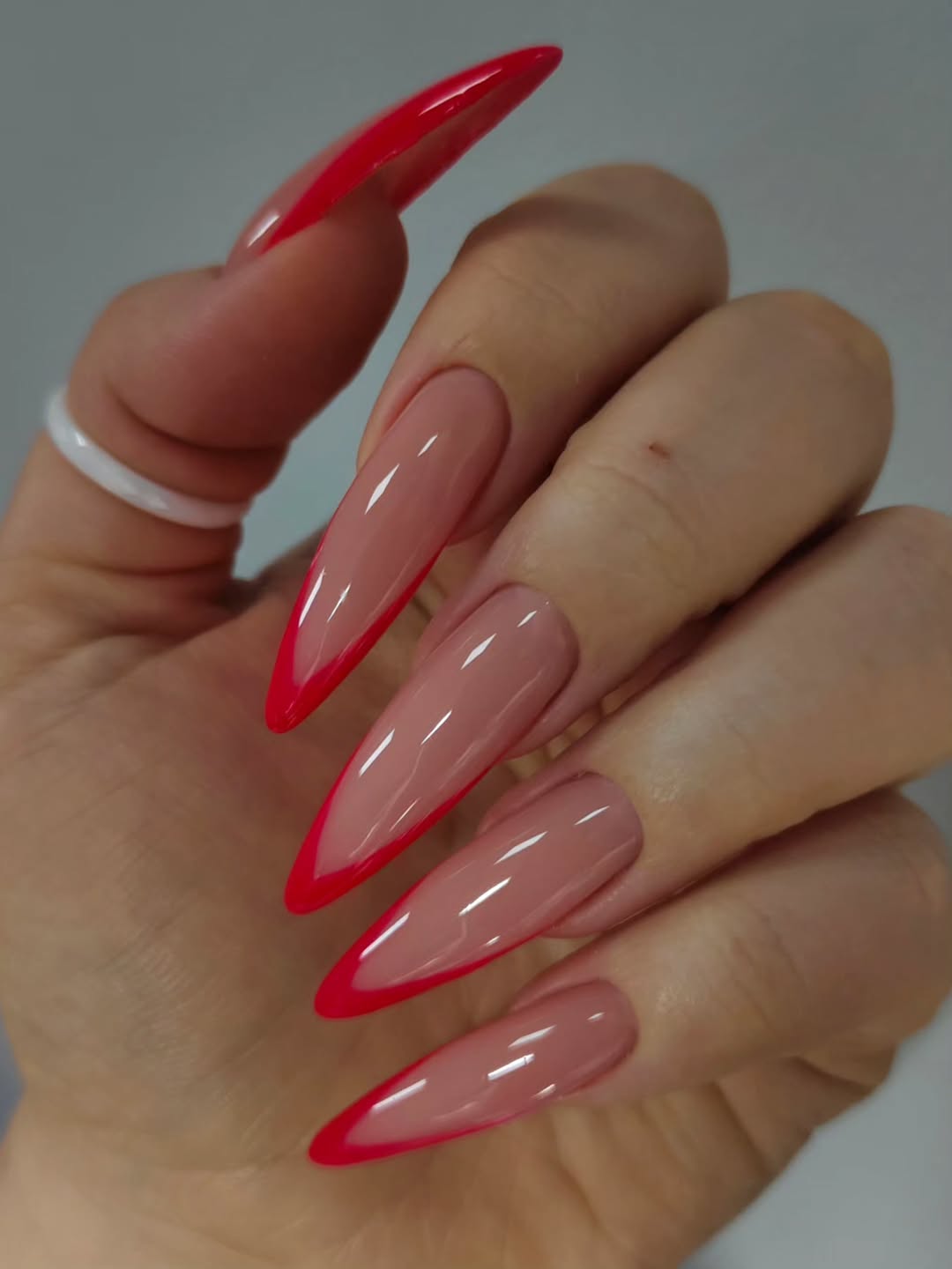 Neon Pink V-Line French Stiletto Nails