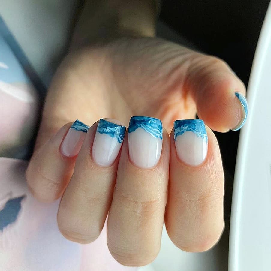 Ocean Wave French Tip Square Nails