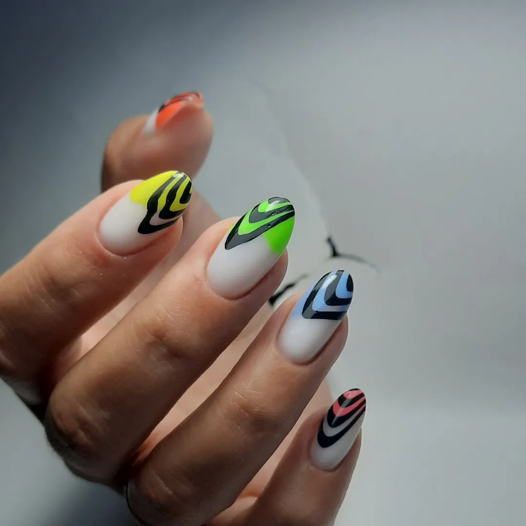 Ombre Milk Base Psychedelic Swirl Oval Nails