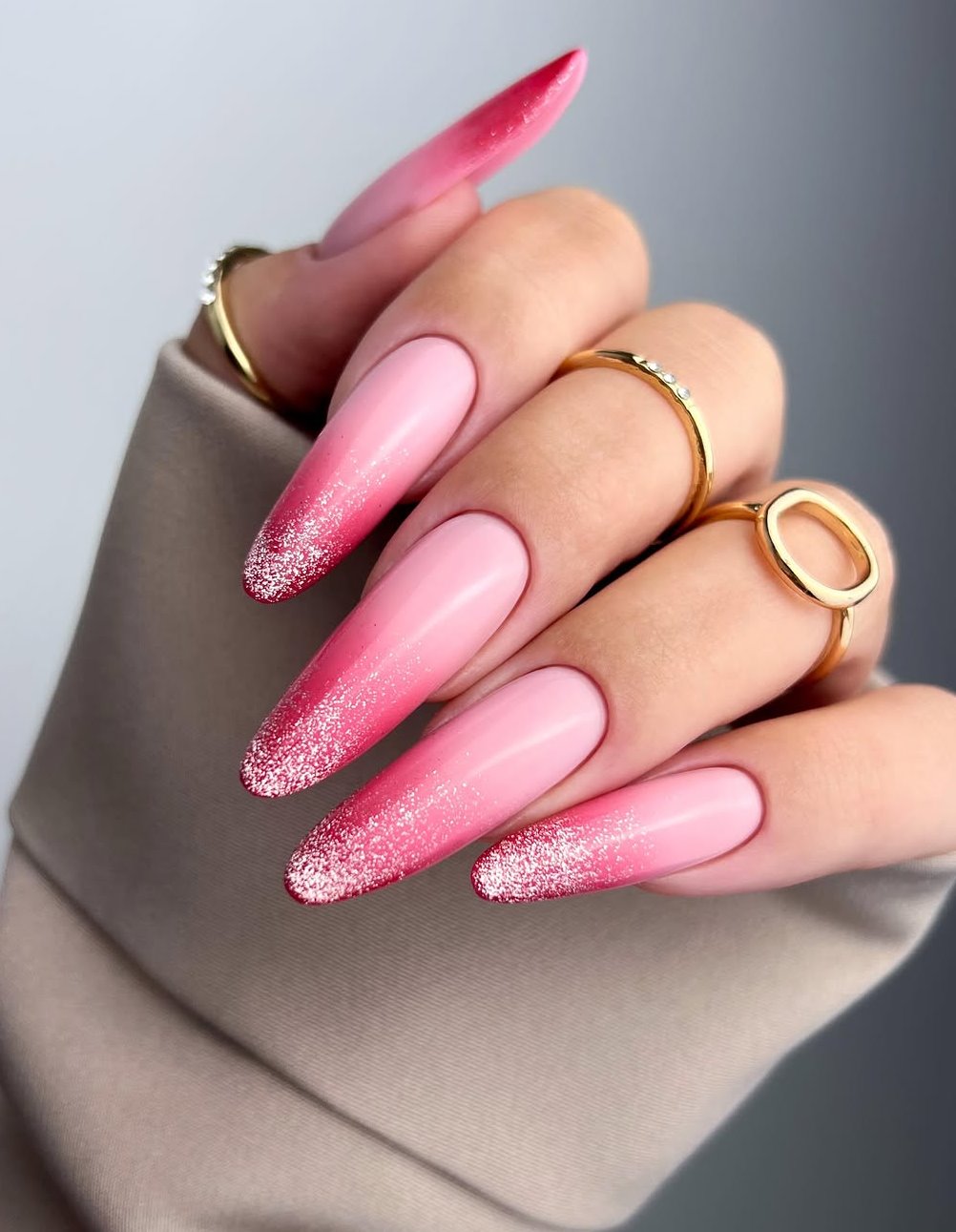 Ombre Pink Glitter Coffin Nails