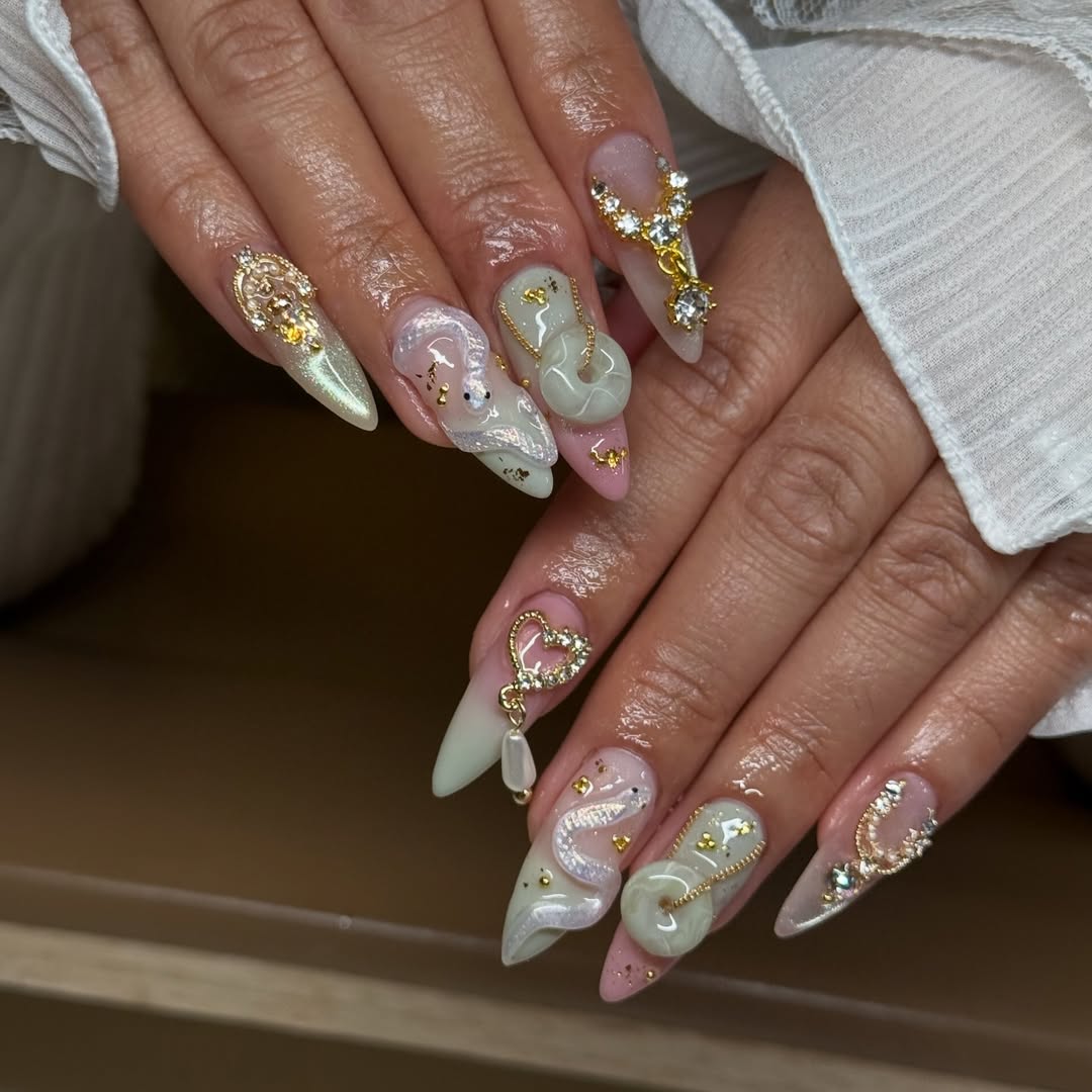 Opulent Gold Charm Stiletto with Rhinestone Dangles