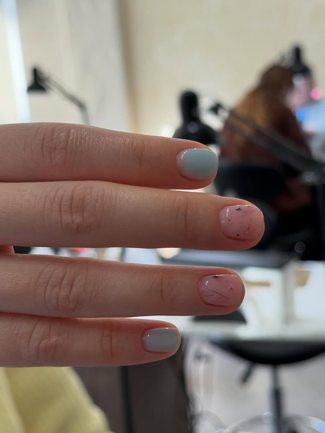 Pastel Blue And Pink Abstract Short Manicure