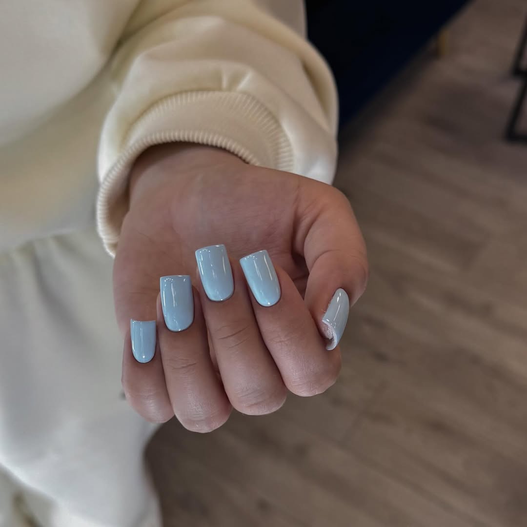 Pastel Blue Glossy Coffin Nails