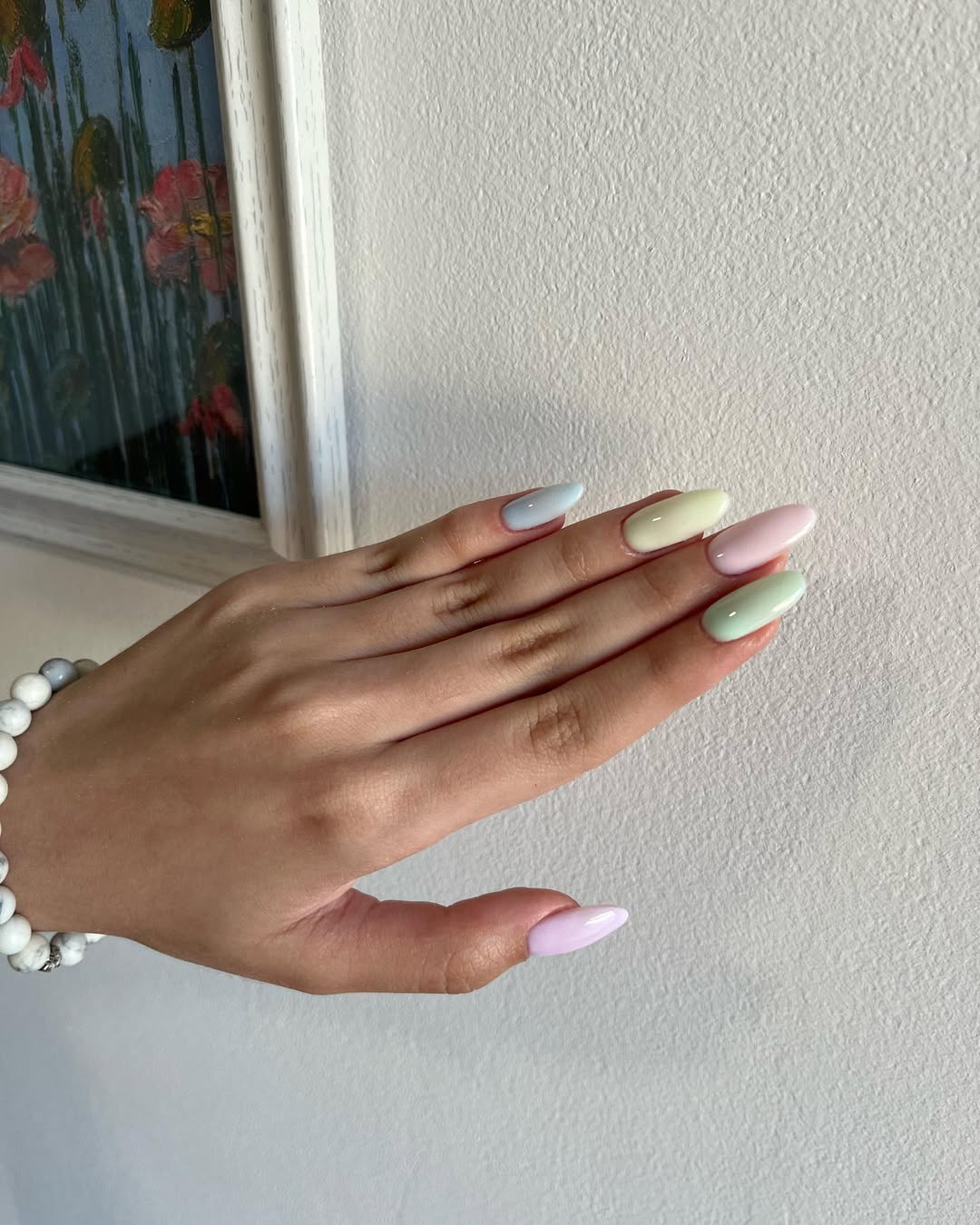 Pastel Glossy Mismatched Almond Nails