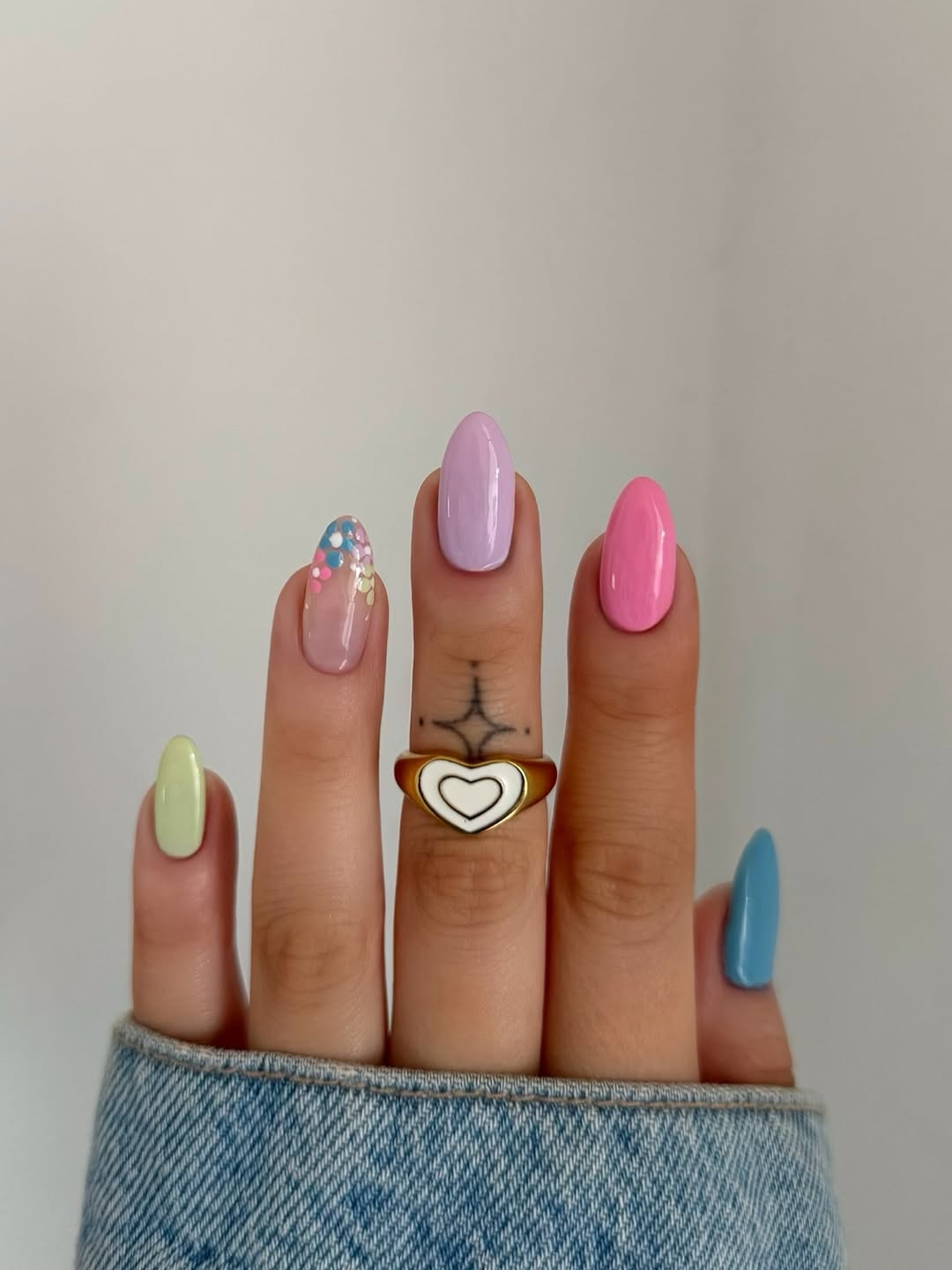 Pastel Mismatched Nails with Floral Accent